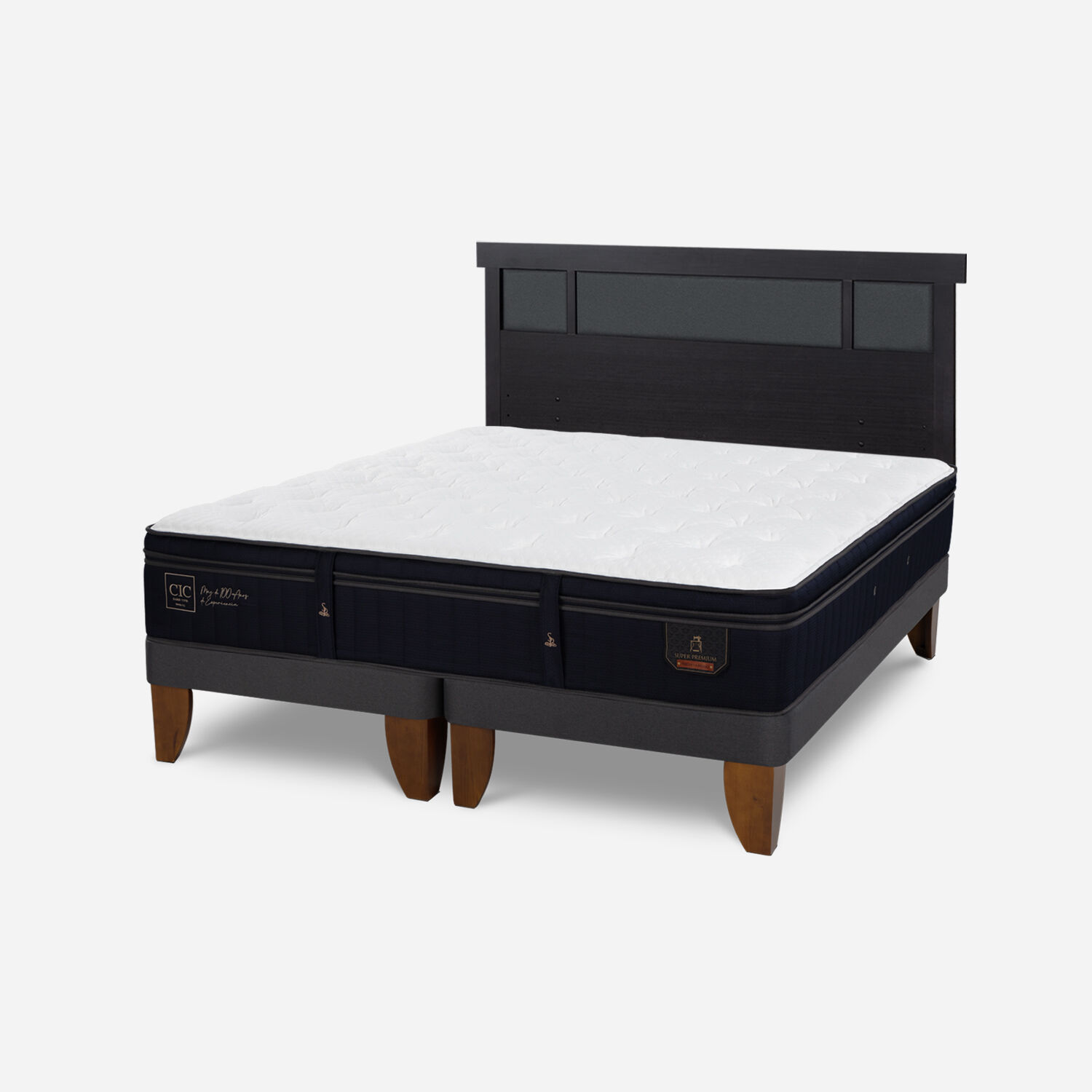 Cama Europea King Super Premium + Respaldo Dublín Negro