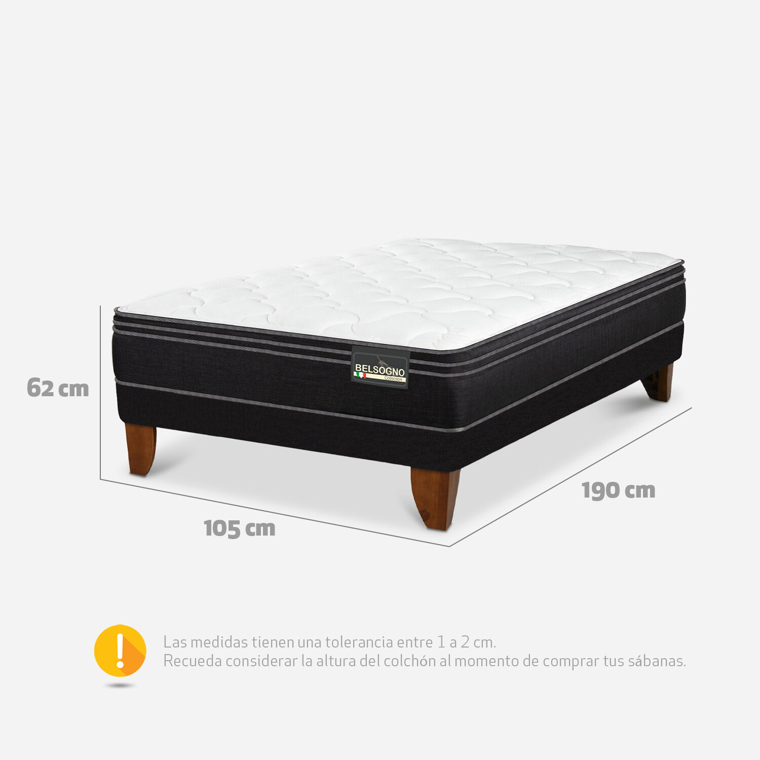 Cama Europea Belsogno 2 Plazas Premium Black con Respaldo Black