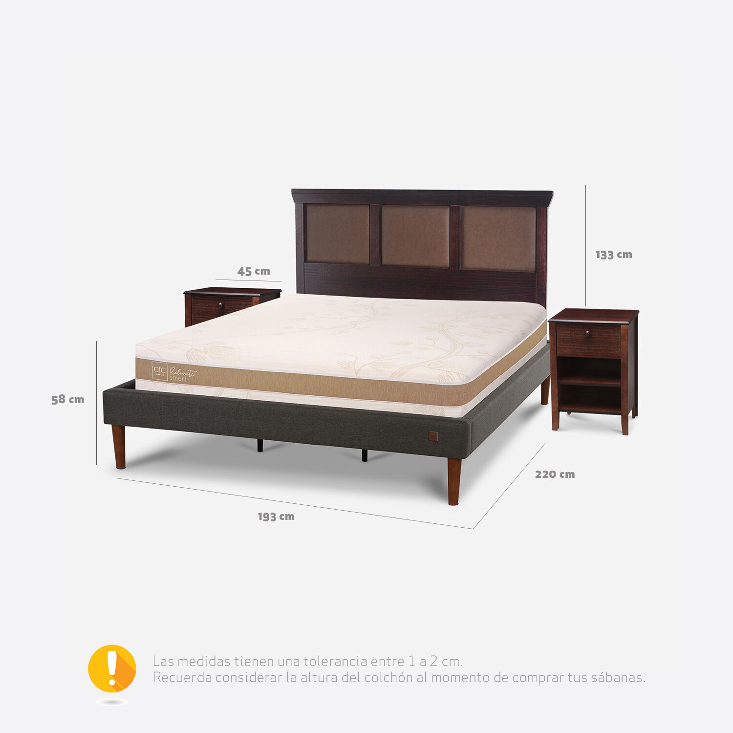 Cama Europea Curve King Rilassati Infinity + Set Torino Chocolate