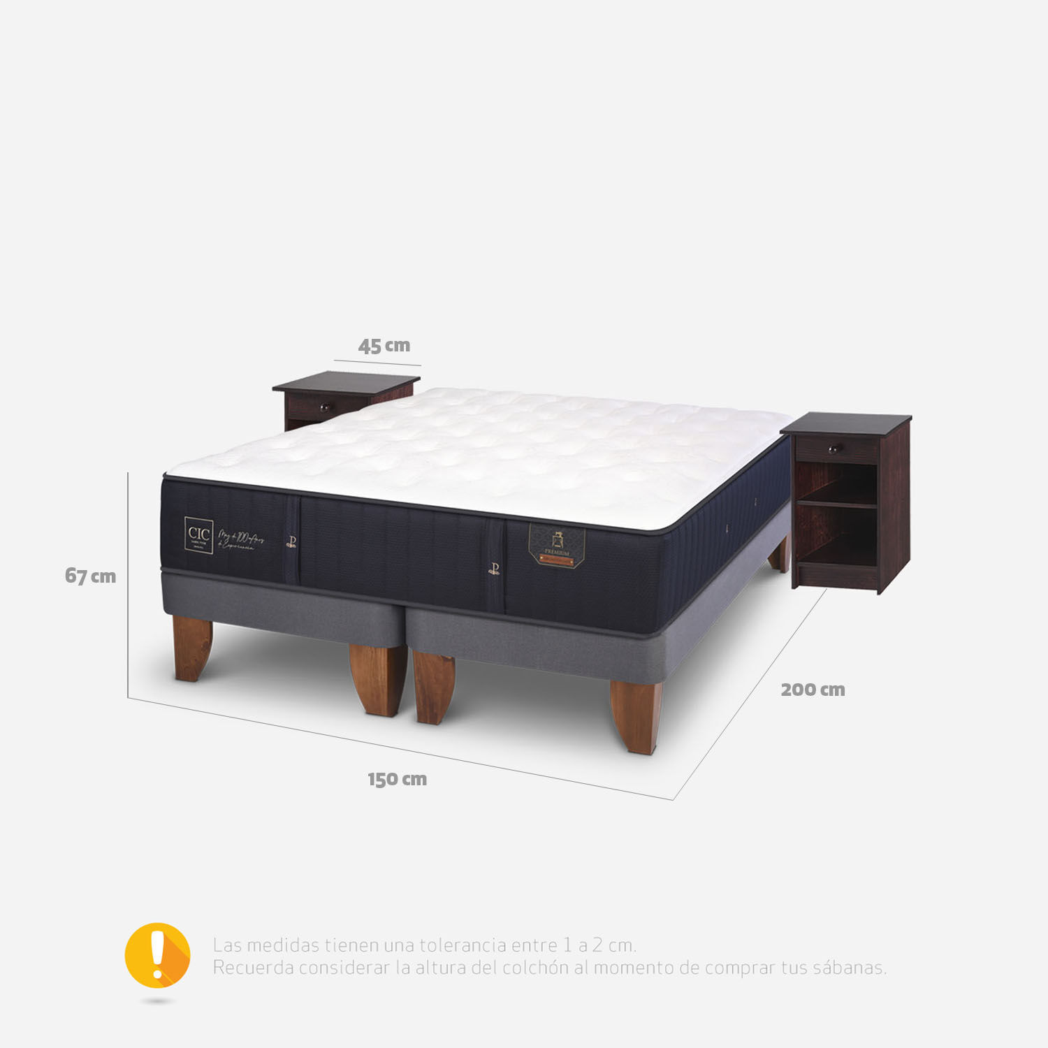 Cama Europea 2 Plazas Premium Base Dividida + Veladores Dublín Chocolate