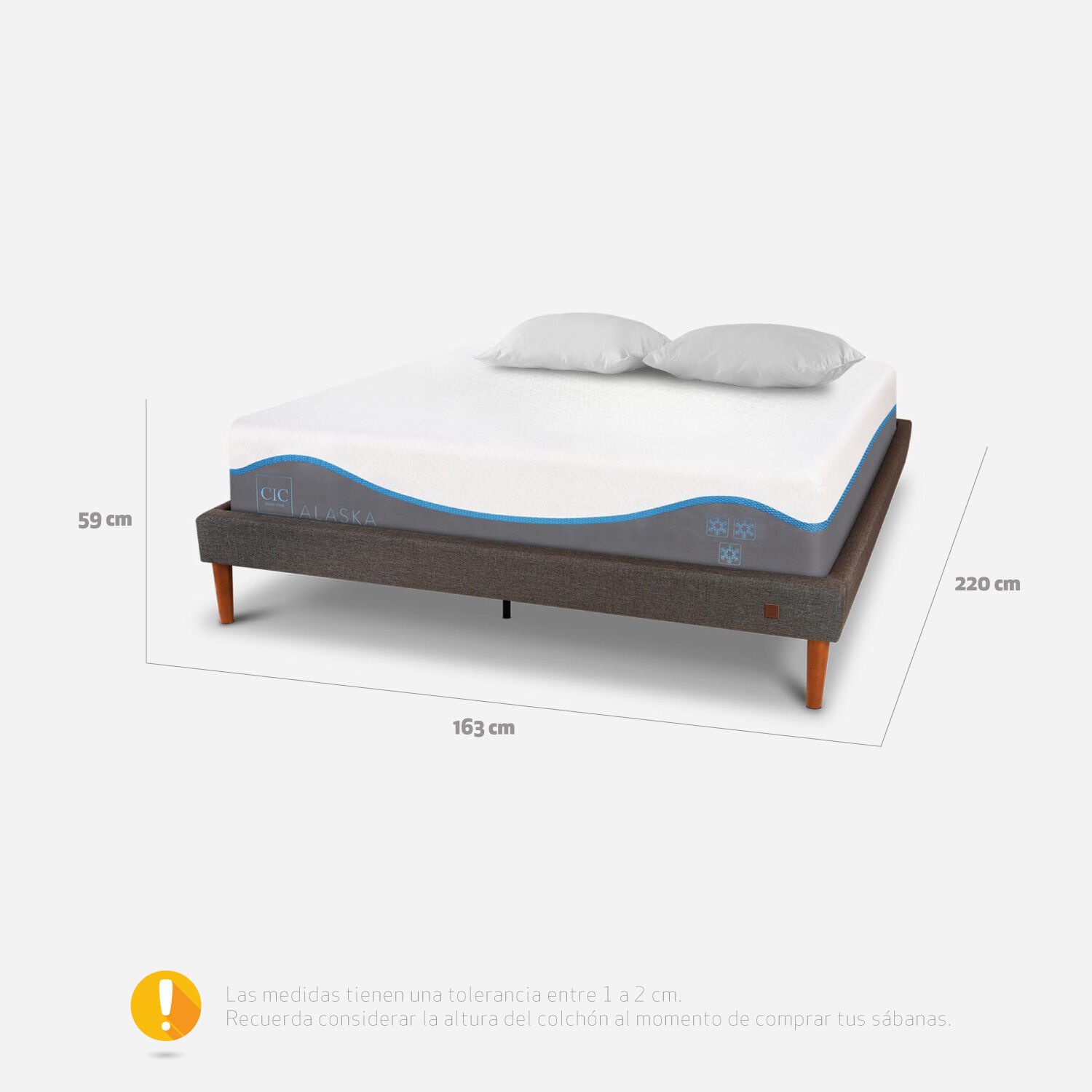 Cama Europea Curve 2 Plazas Alaska + Almohadas