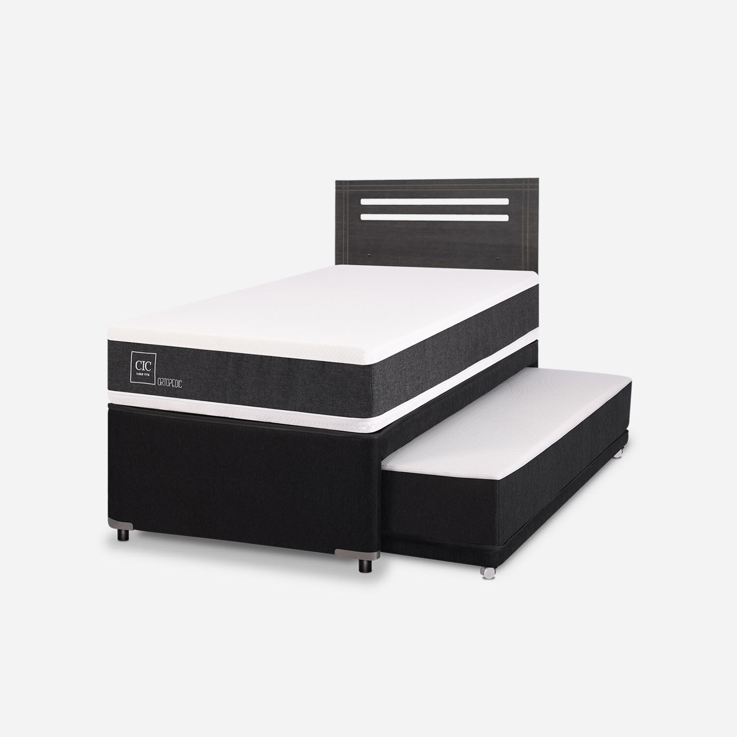 Cama Nido Div&aacute;n Ortopedic + Respaldo M&uacute;nich Gris