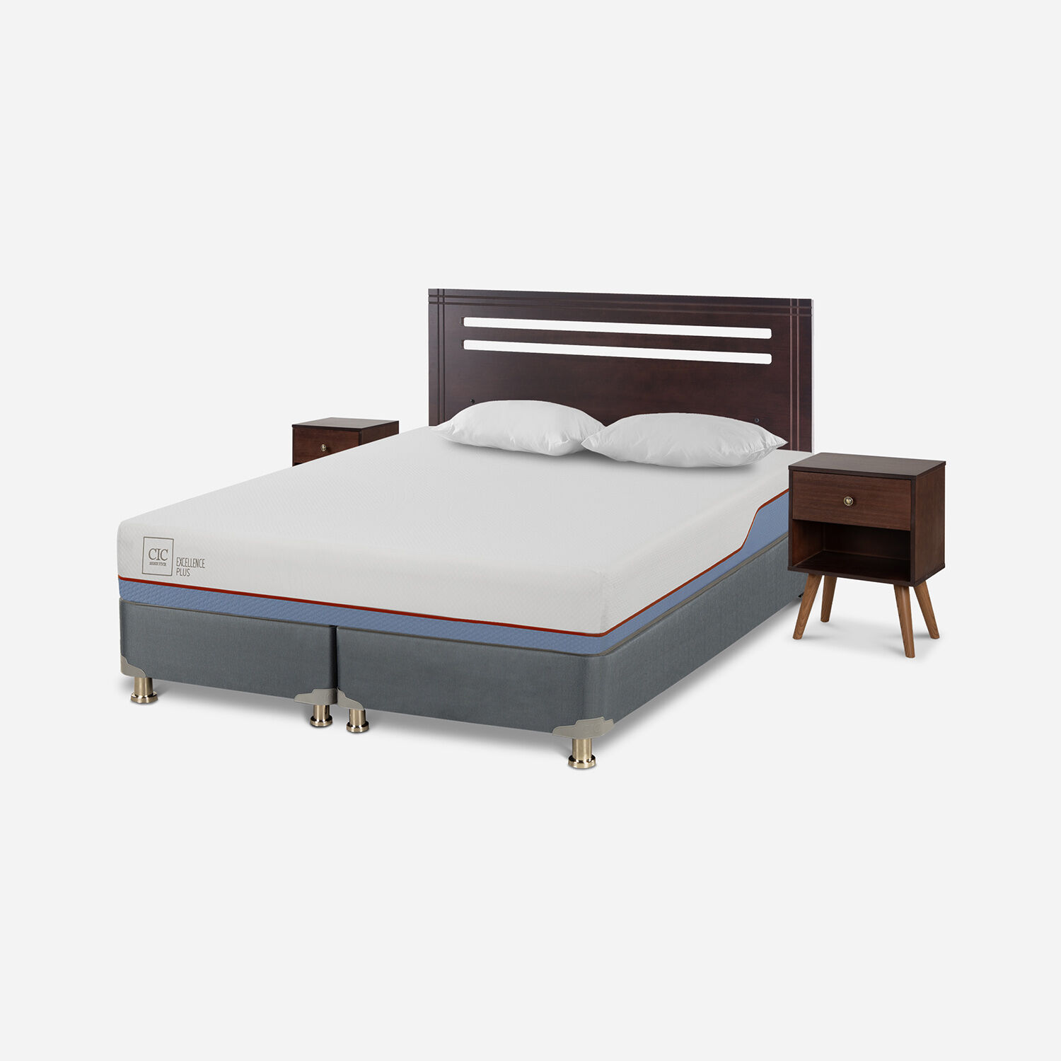 Cama Americana 2 Plazas Base Dividida Excellence Plus + Set M&uacute;nich Chocolate