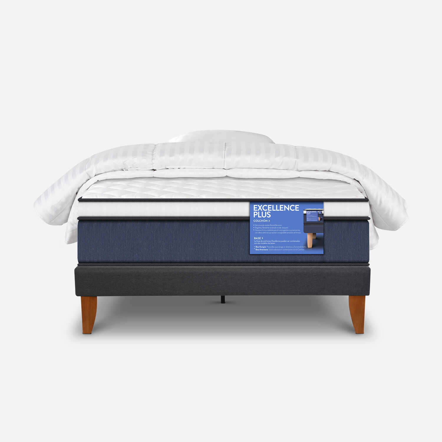 Cama Europea Curve 1,5 Plazas Excellence Plus + Plum&oacute;n + Almohada