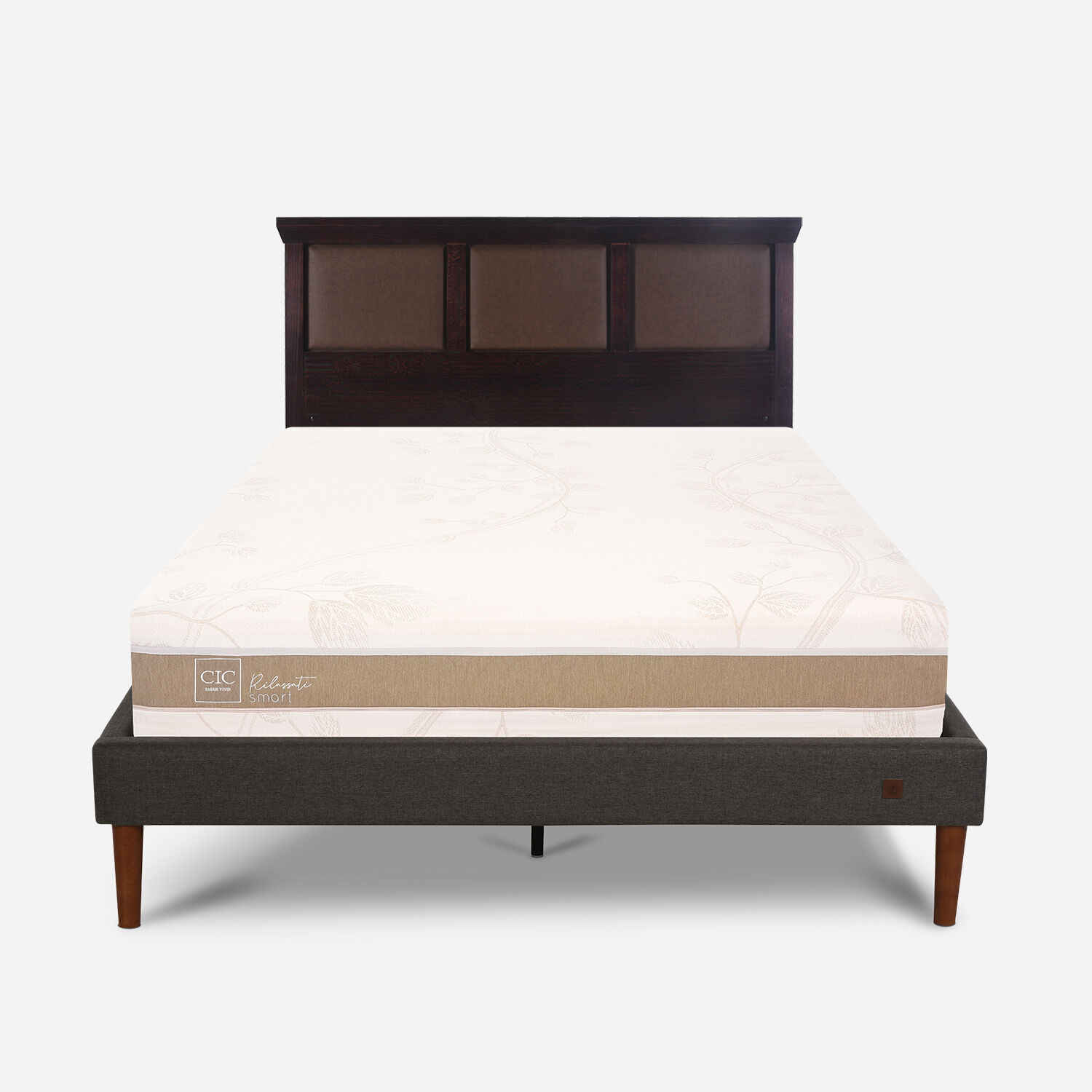 Cama Europea Curve 2 Plazas Rilassati Infinity + Respaldo Torino Chocolate