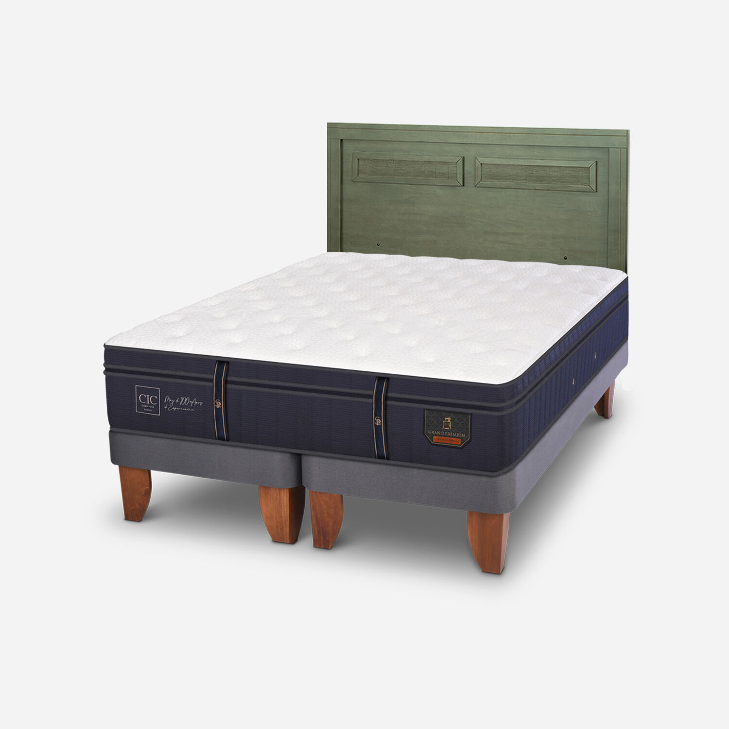 Cama Europea 2 Plazas Grand Premium Base Dividida + Respaldo Mil&aacute;n Olivo