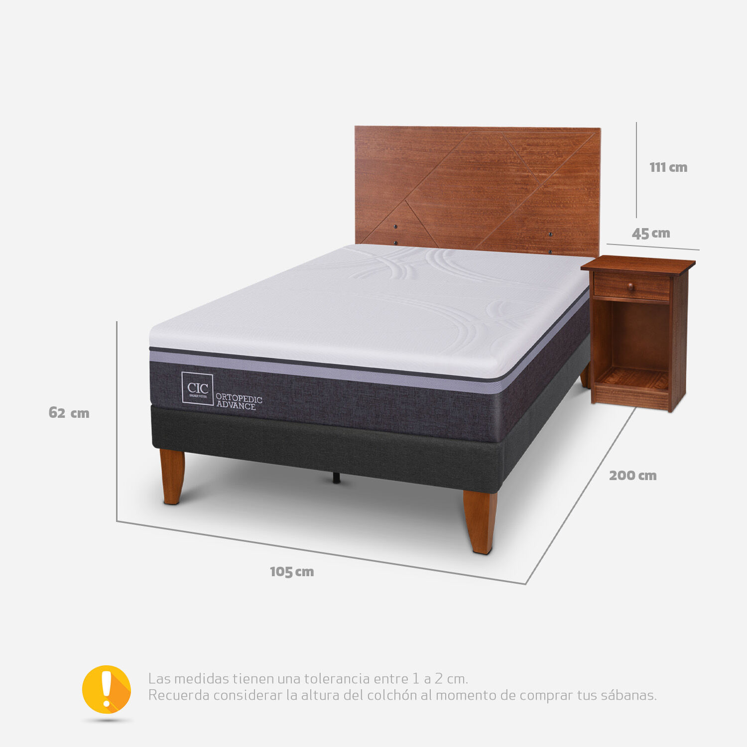 Cama Europea Curve 1,5 Plazas Ortopedic Advance + Set New Villarrica