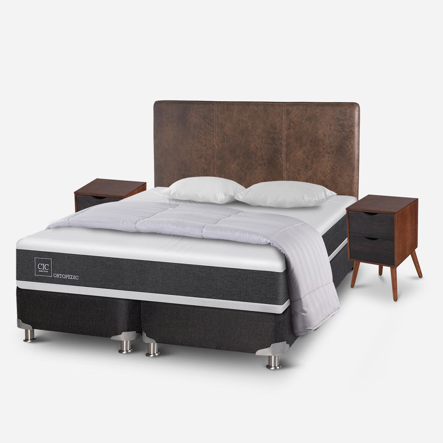 Box Spring King Ortopedic 5 Zonas + Almohadas + Plumón + Set Baker