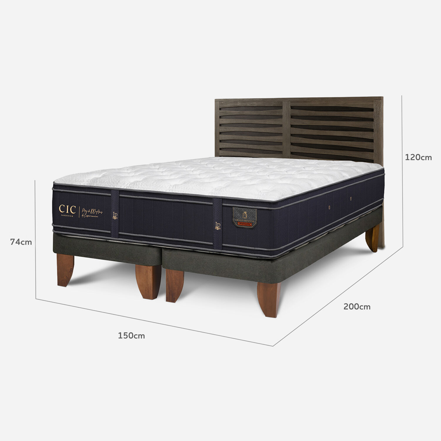 Cama Europea 2 Plazas Grand Premium Base Dividida + Respaldo Rhone