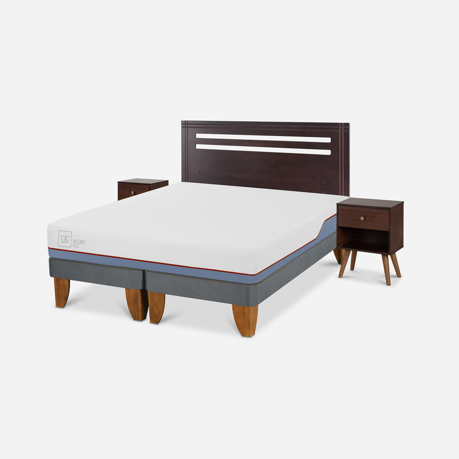Cama Europea 2 Plazas Excellence Plus Base Dividida + Set Múnich Chocolate