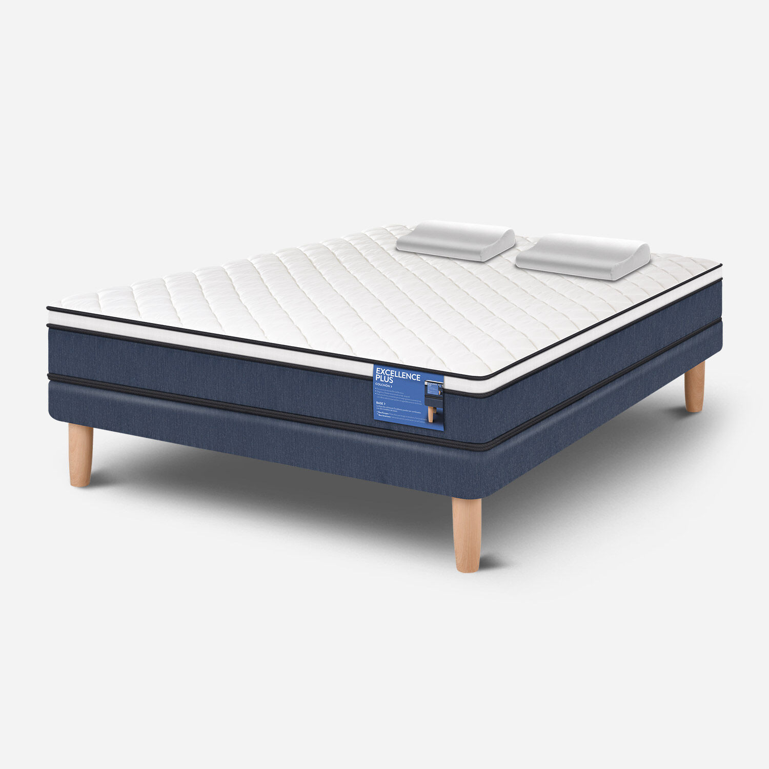 Cama Europea 2 Plazas Excellence Plus Base Normal + Almohadas Viscoel&aacute;sticas