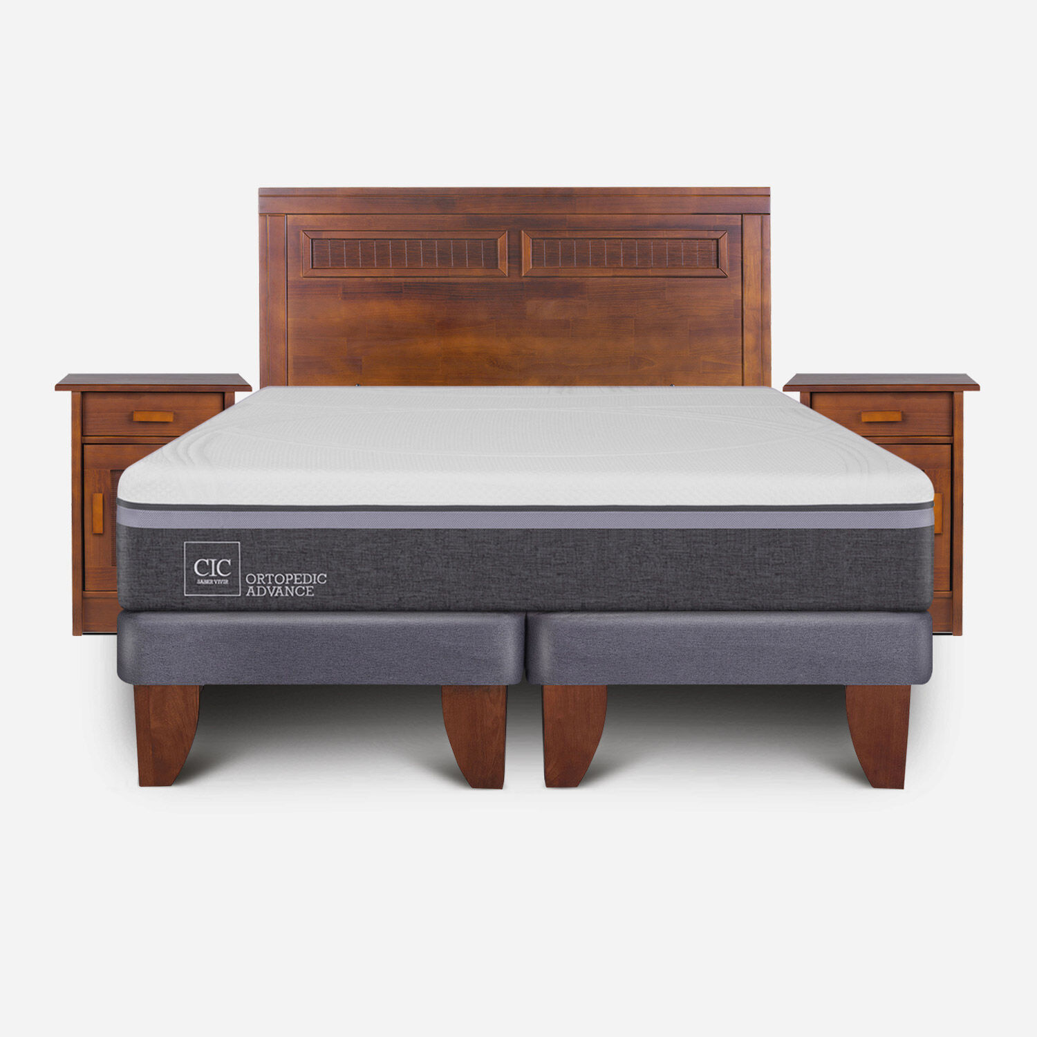 Cama Europea King Ortopedic Advance + Set Mil&aacute;n Caramel