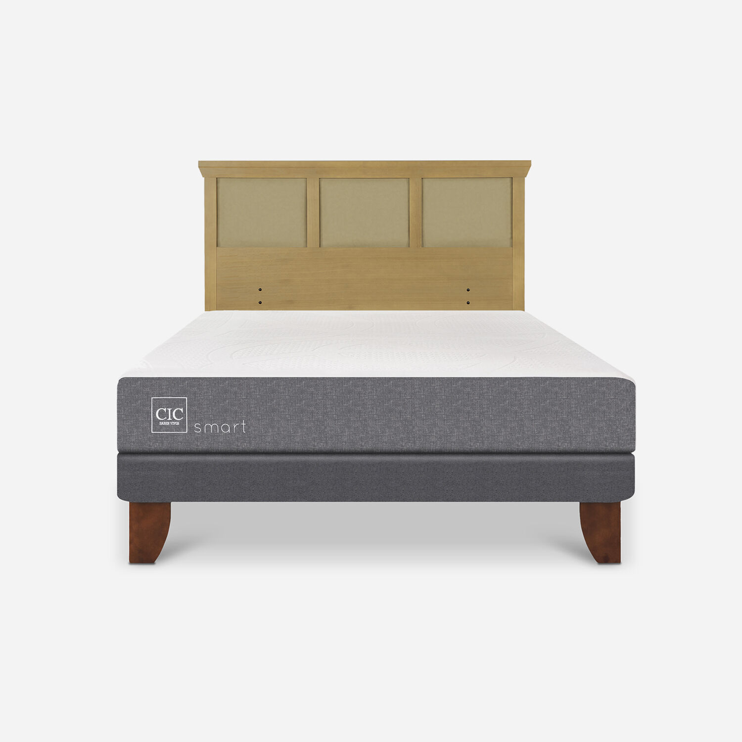 Cama Europea 2 Plazas Smart Base Normal + Respaldo Torino Mostaza