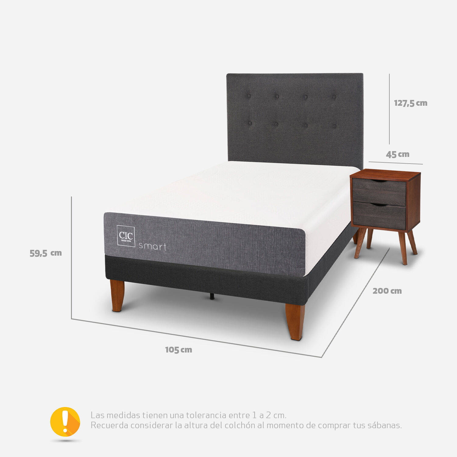 Cama Europea Curve 1,5 Plazas Smart + Set &Eacute;ufrates