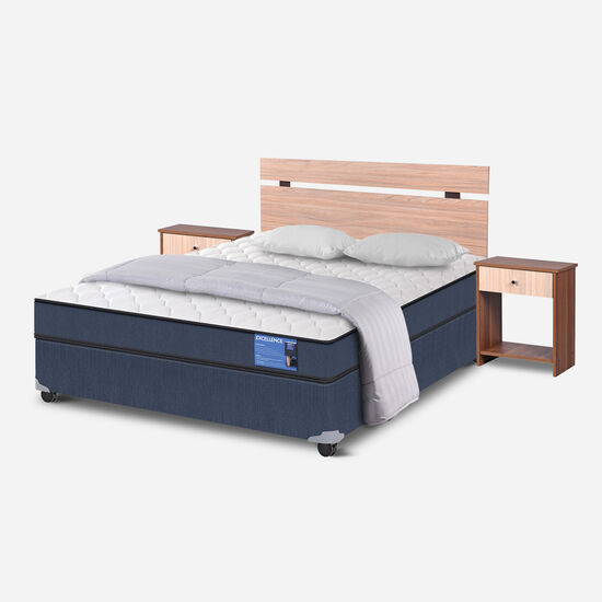 Cama Americana 2 Plazas Excellence + Set Olmo + Almohadas + Plumón