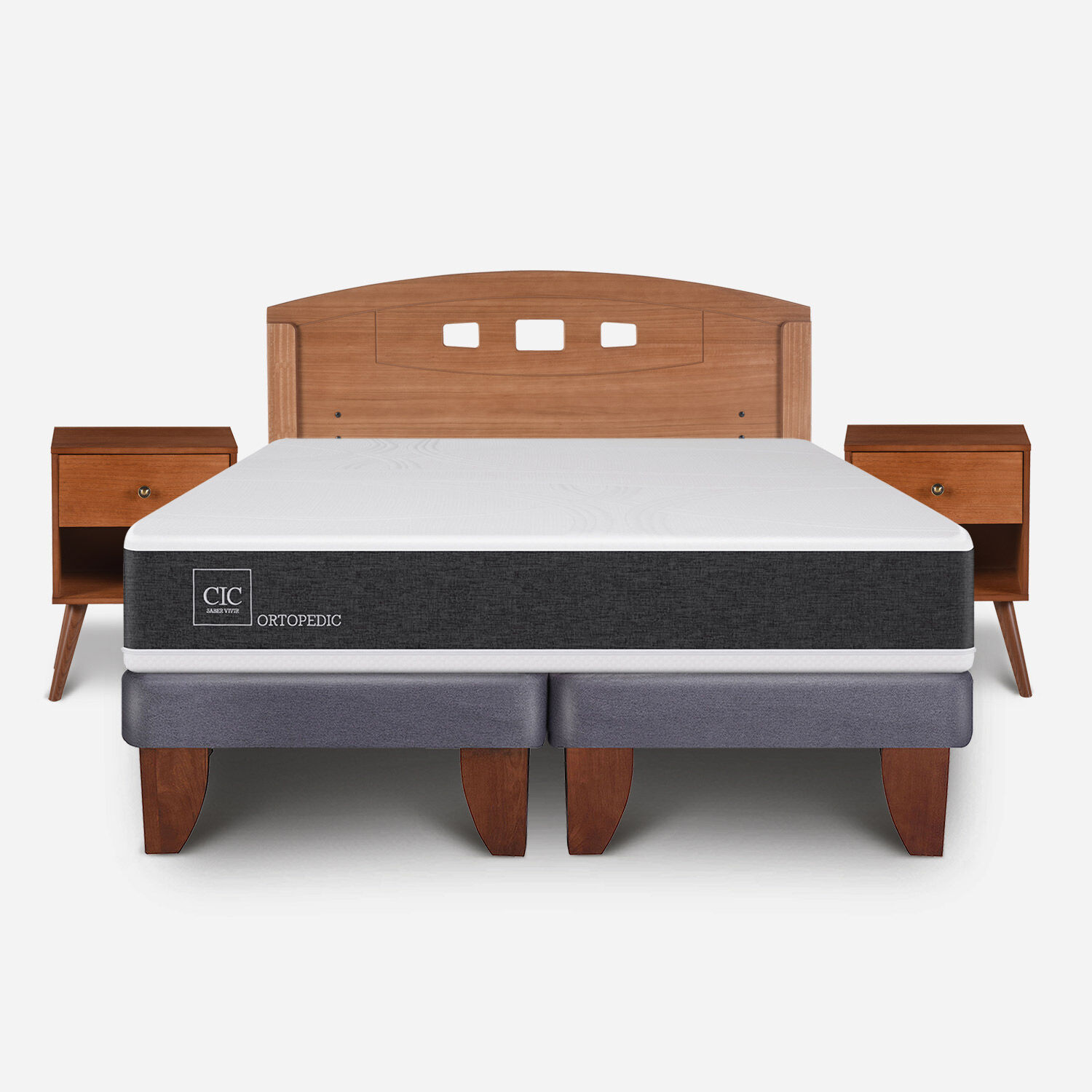 Cama Europea 2 Plazas Ortopedic Base Dividida + Set Gales Caramel