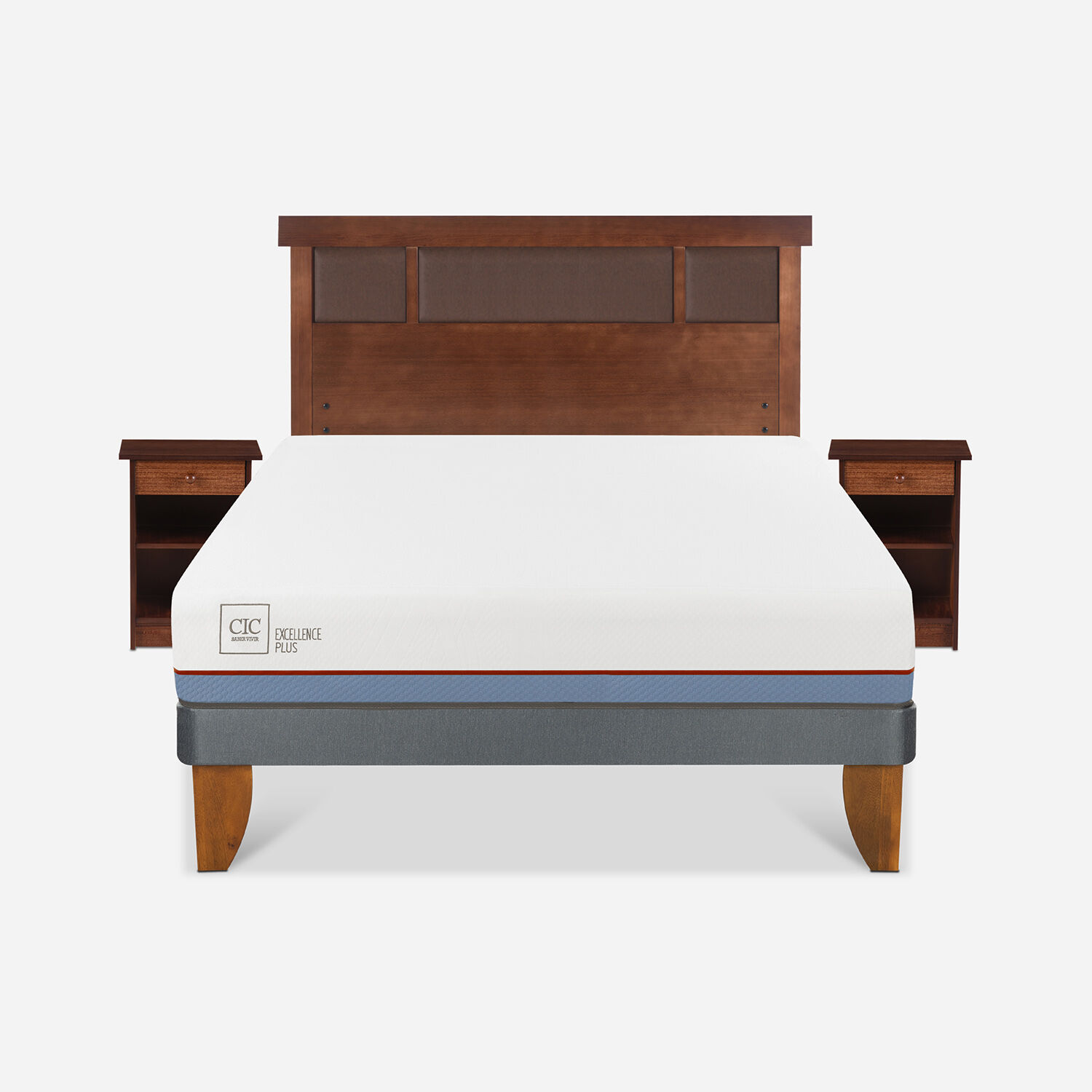 Cama Europea 2 Plazas Excellence Plus Base Normal + Set Dubl&iacute;n Caramel