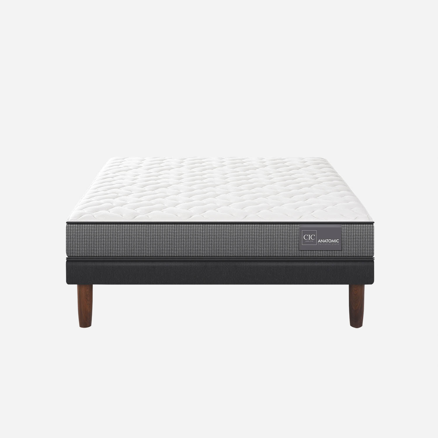 Cama Europea 2 Plazas Anatomic Base Normal + Veladores Dubl&iacute;n Caramel