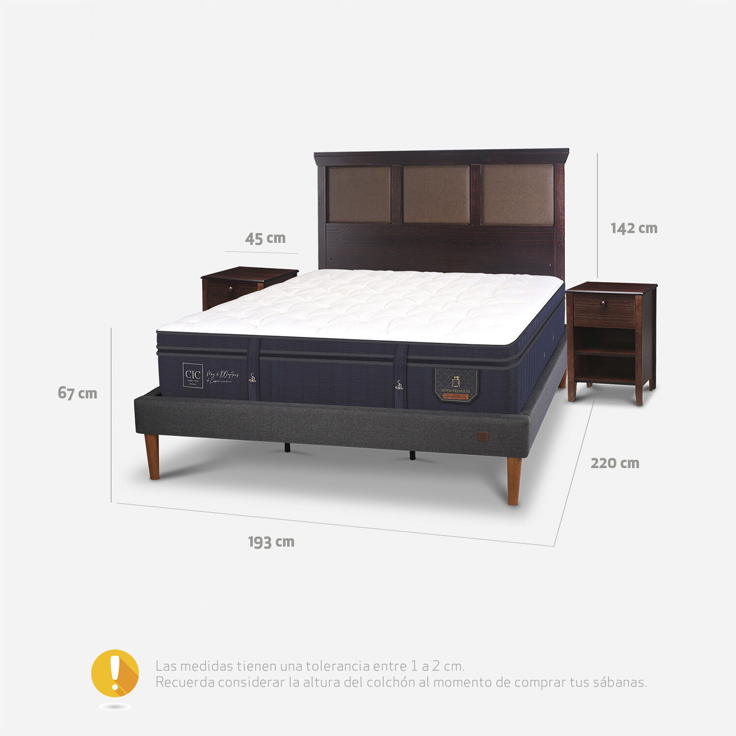 Cama Europea Curve King Super Premium + Set Torino Chocolate