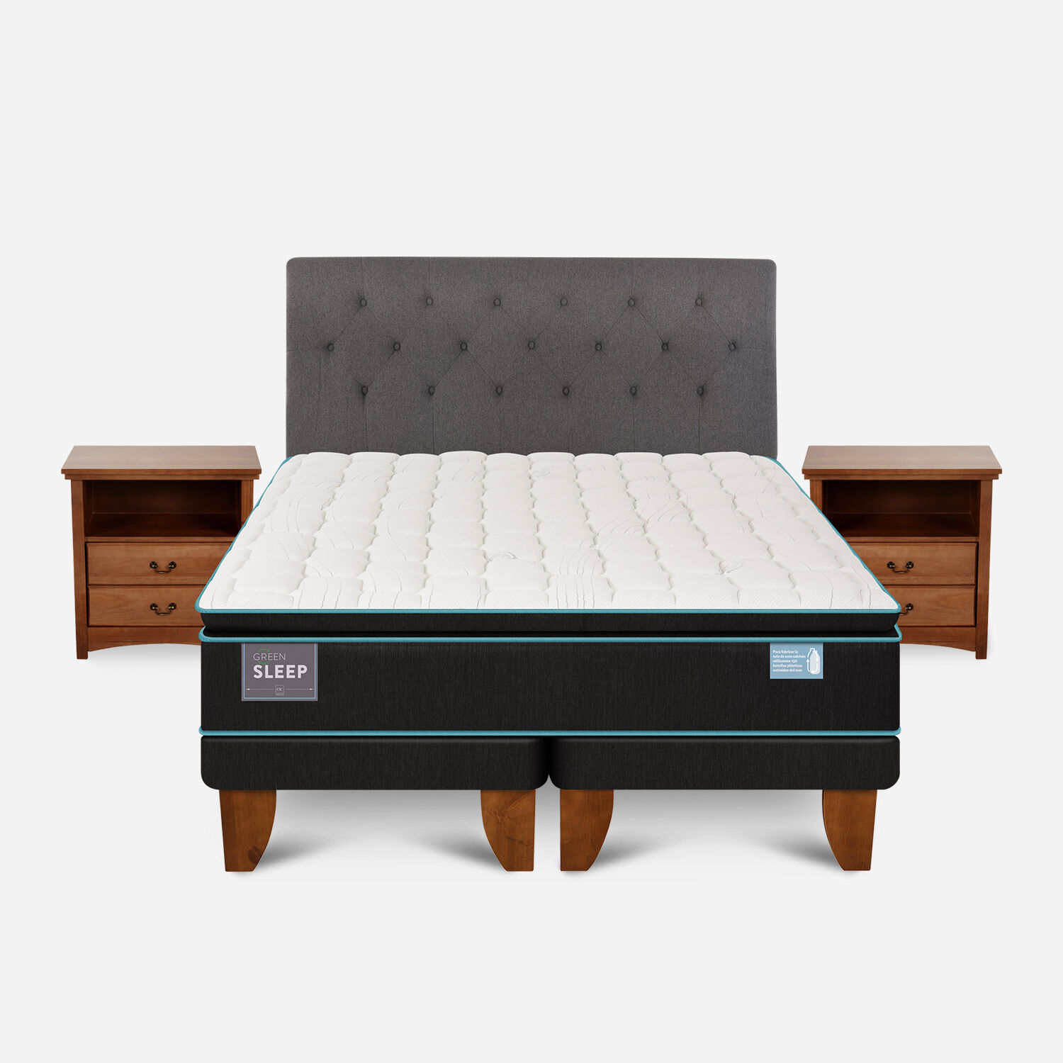 Cama Europea King Green Sleep Base Dividida + Set Kavery