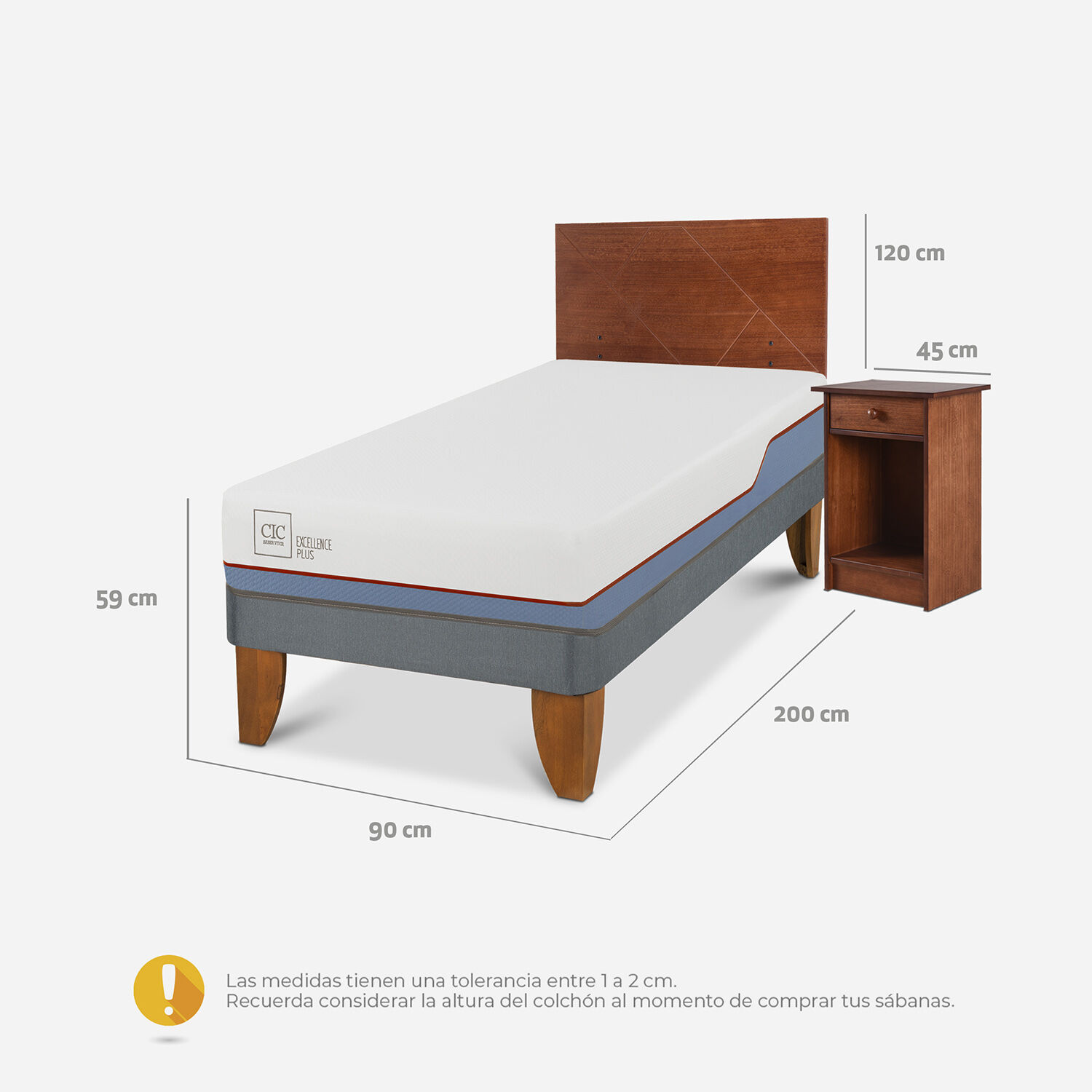Cama Europea 1 Plaza Excellence Plus + Set Villarrica