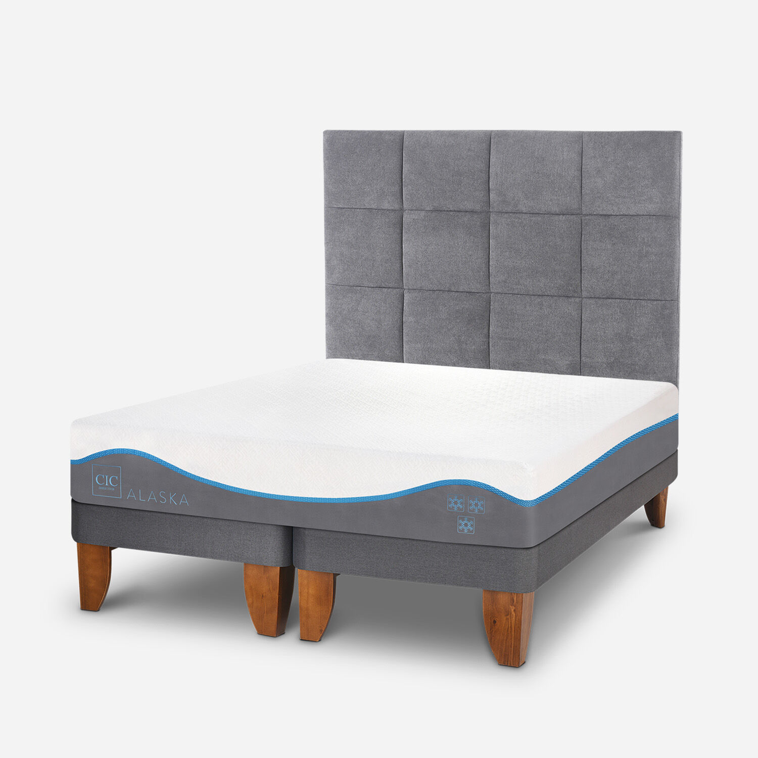 Cama Europea King Alaska + Respaldo T&aacute;mesis