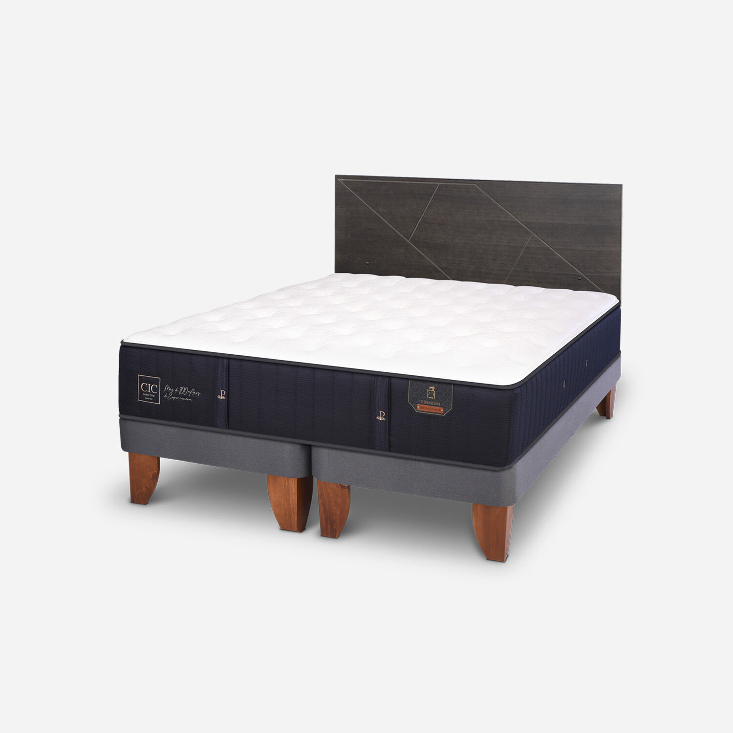 Cama Europea 2 Plazas Premium Base Dividida + Set Dublín Gris