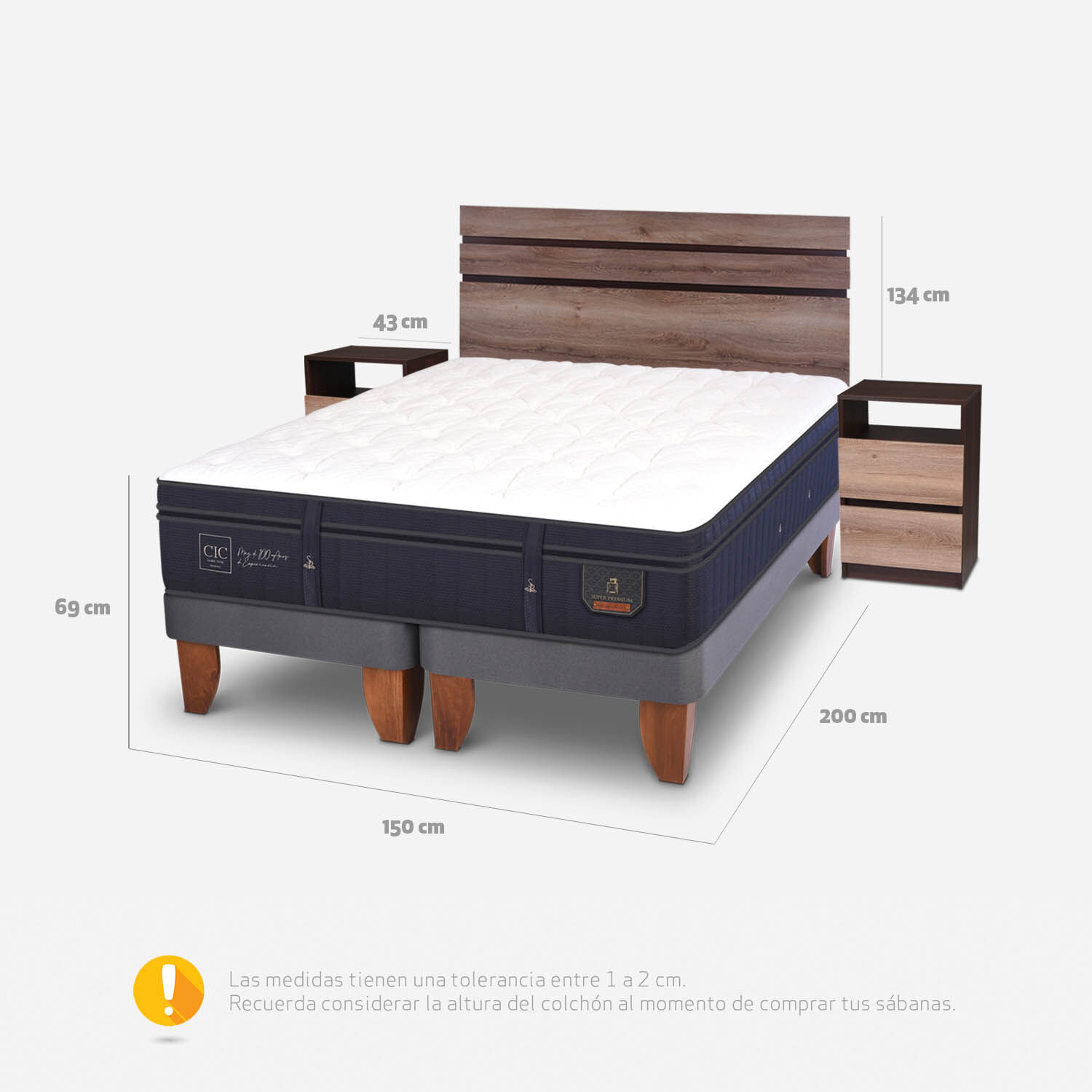 Cama Europea 2 Plazas Super Premium Base Dividida + Set Ares