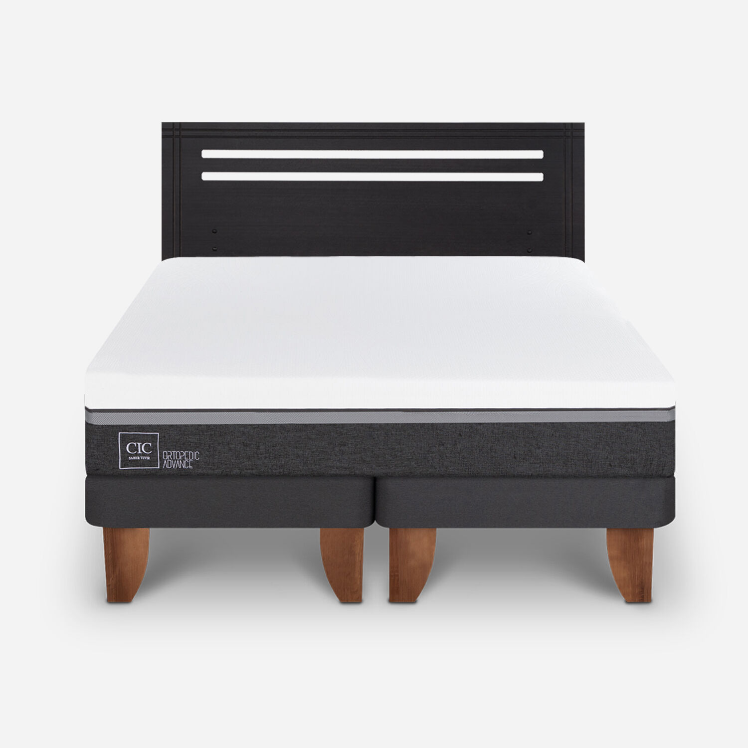 Cama Europea 2 Plazas Ortopedic Advance Base Dividida + Respaldo M&uacute;nich Negro