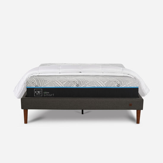 Cama Europea Curve 2 Plazas Smart Green + Almohadas + Plumón