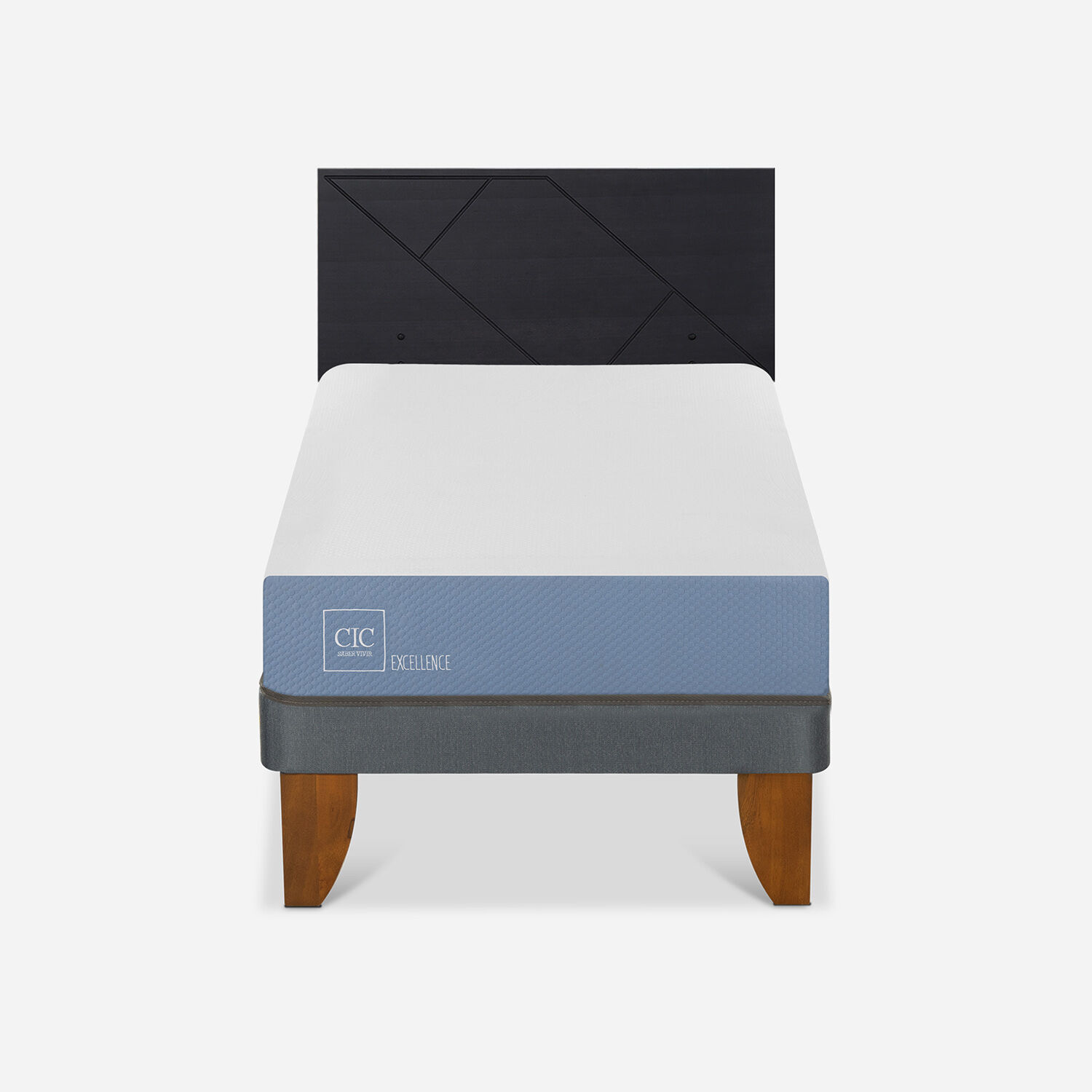 Cama Europea 1 Plaza Excellence + Respaldo Villarrica Negro