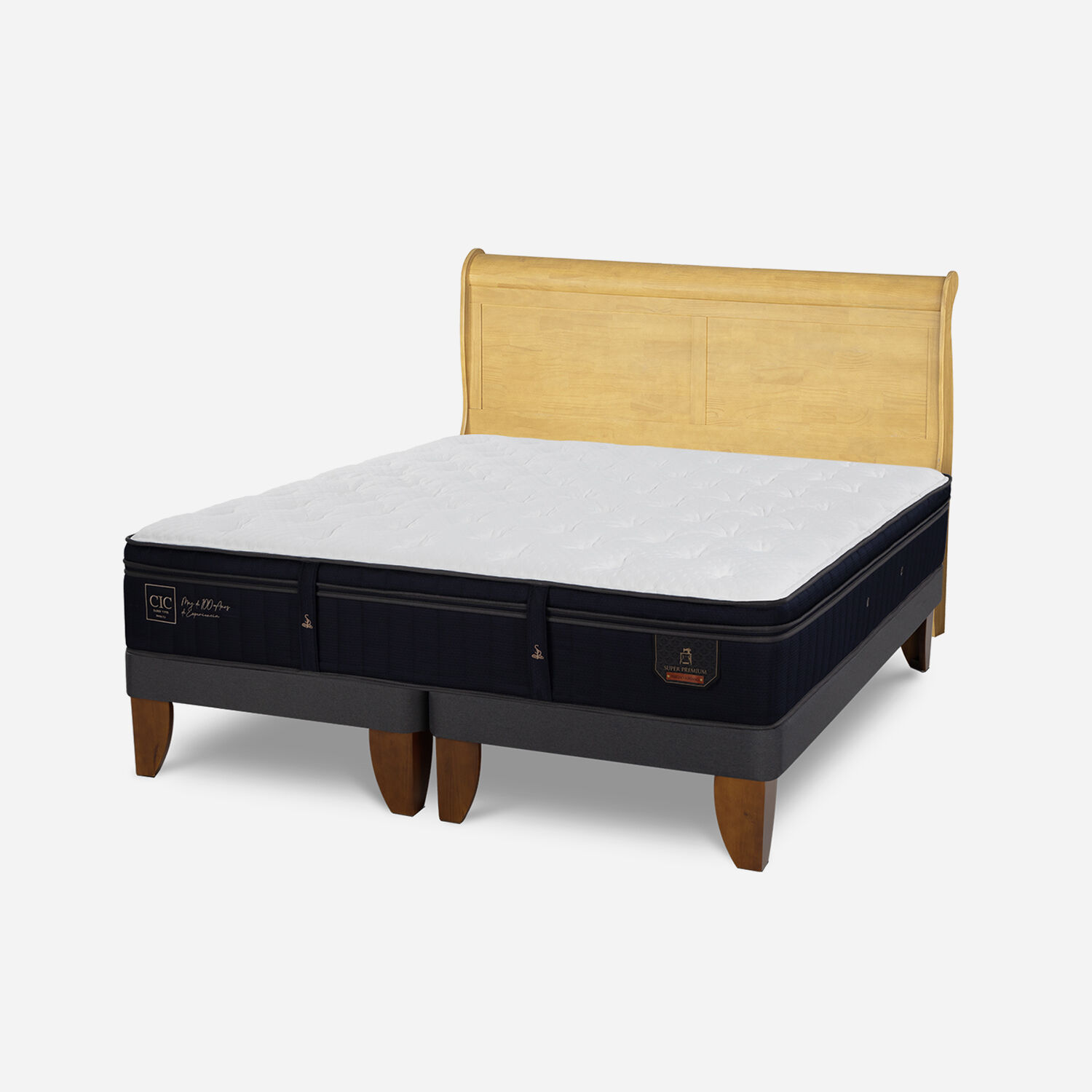 Cama Europea King Super Premium Respaldo Miró Mostaza