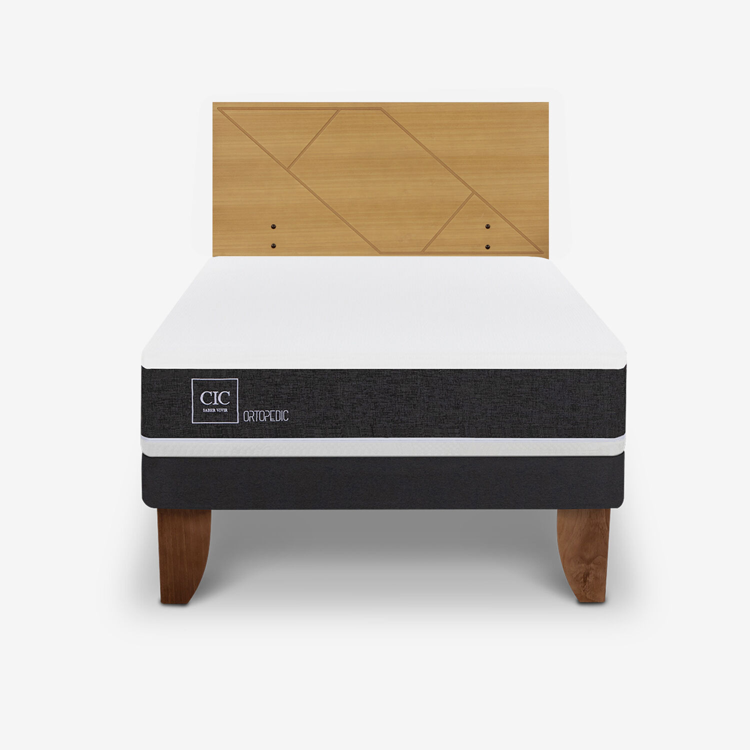 Cama Europea 1,5 Plazas Ortopedic + Respaldo Villarrica Mostaza