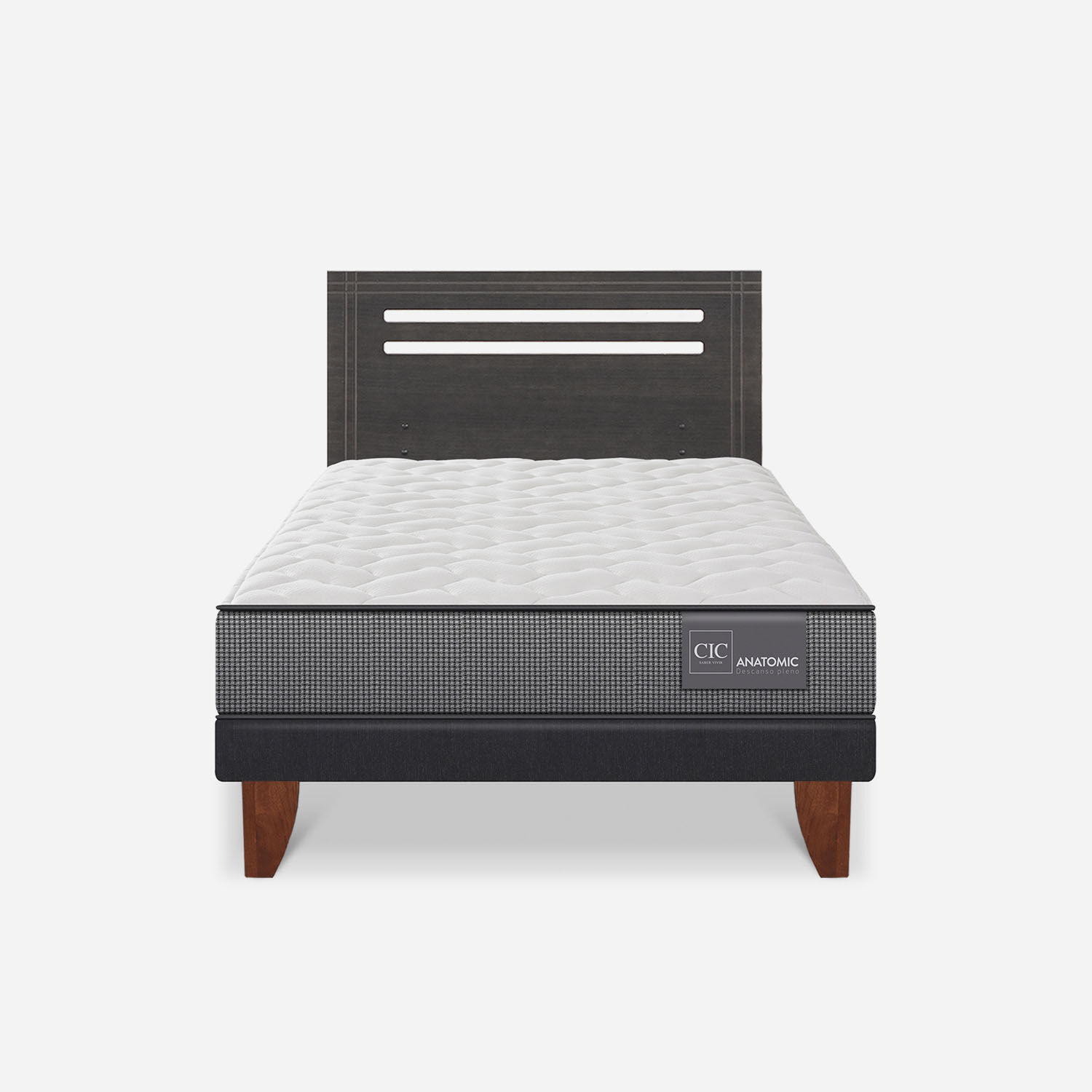 Cama Europea 1,5 Plazas Anatomic + Respaldo Múnich Gris