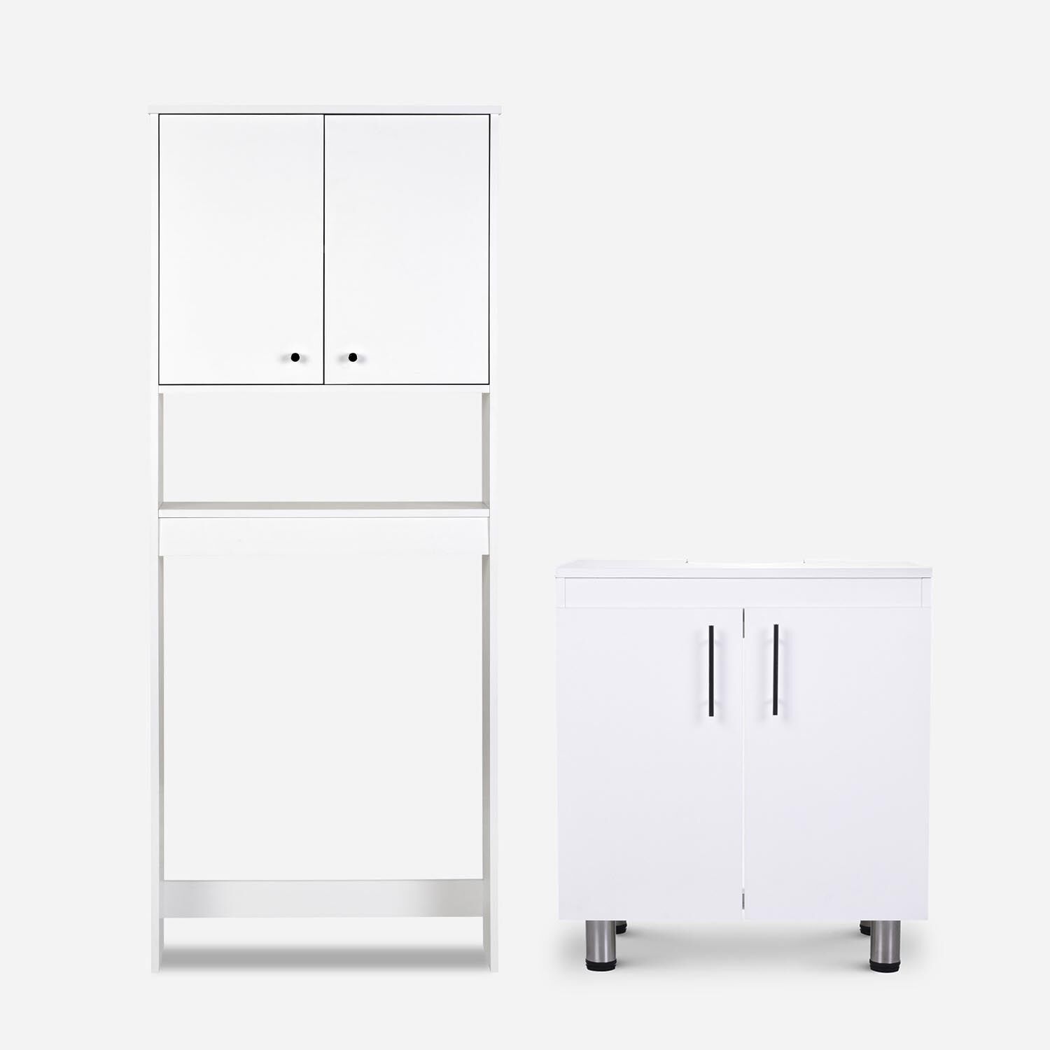 Set de Ba&ntilde;o Estante 2 Puertas 1 Repisa + Vanitorio Blanco