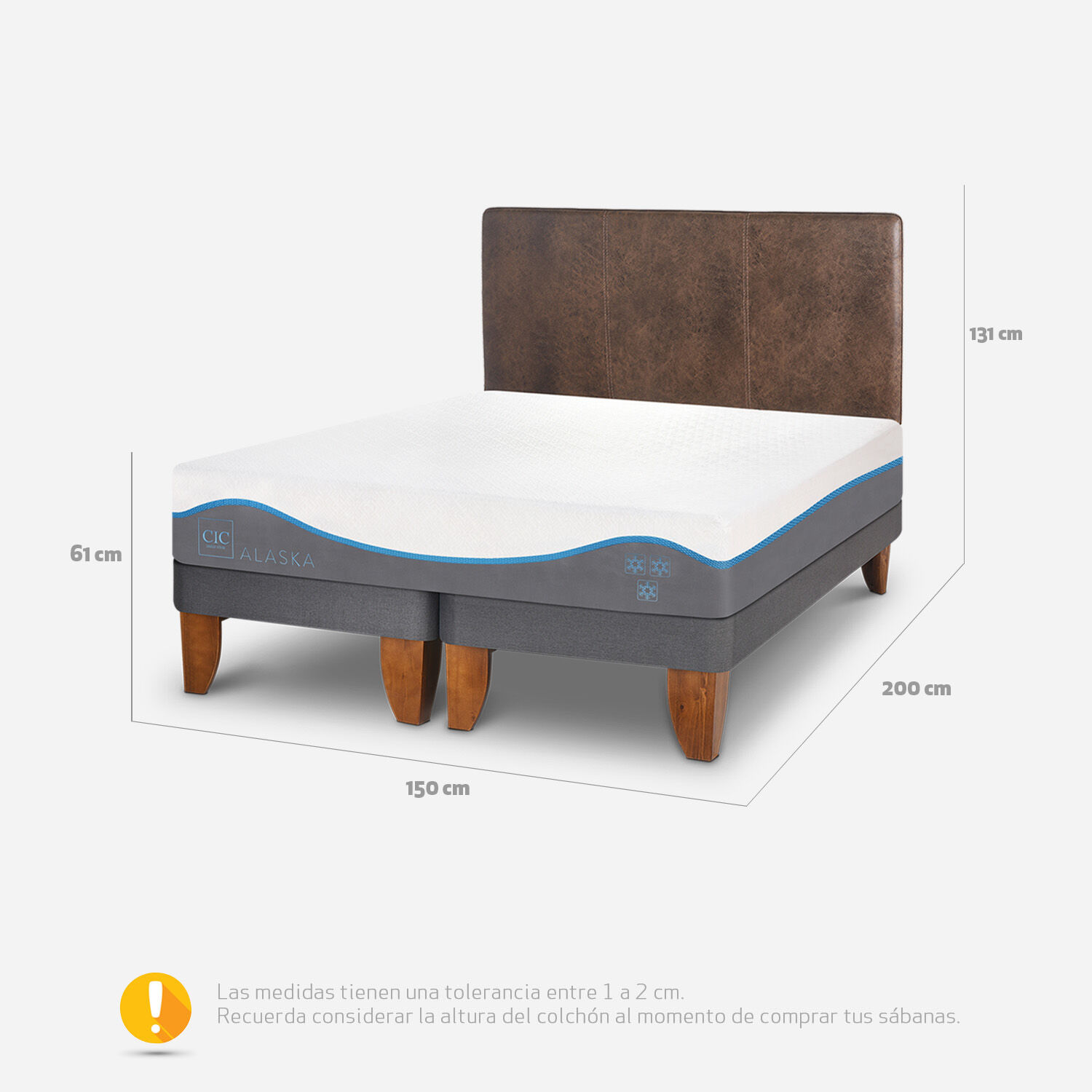 Cama Europea 2 Plazas Alaska Base Dividida + Respaldo Baker