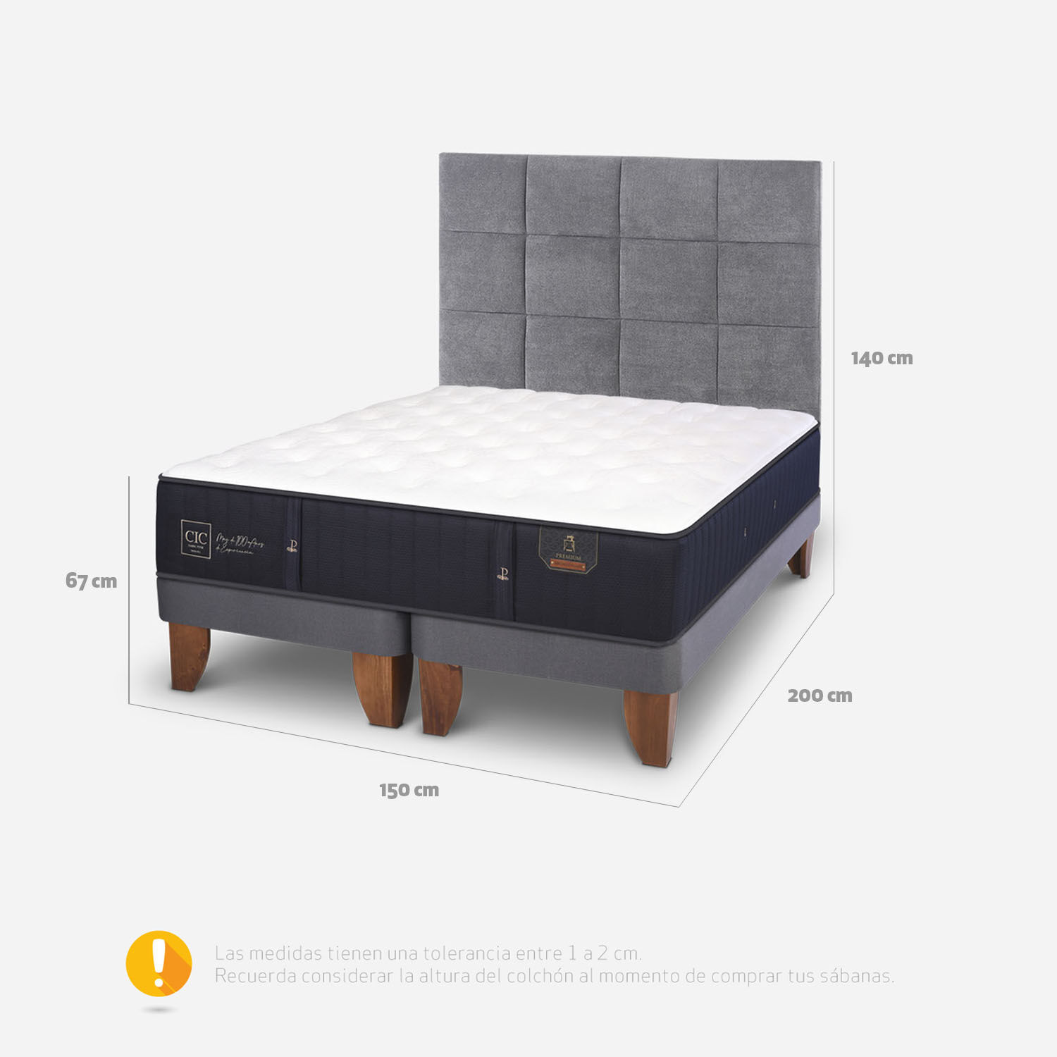 Cama Europea 2 Plazas Premium Base Dividida + Respaldo Támesis