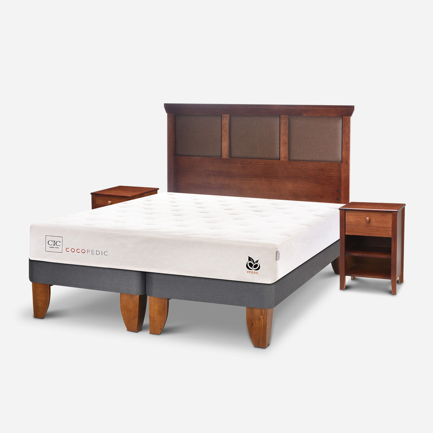Cama Europea 2 Plazas Cocopedic Base Dividida + Set Torino Caramel