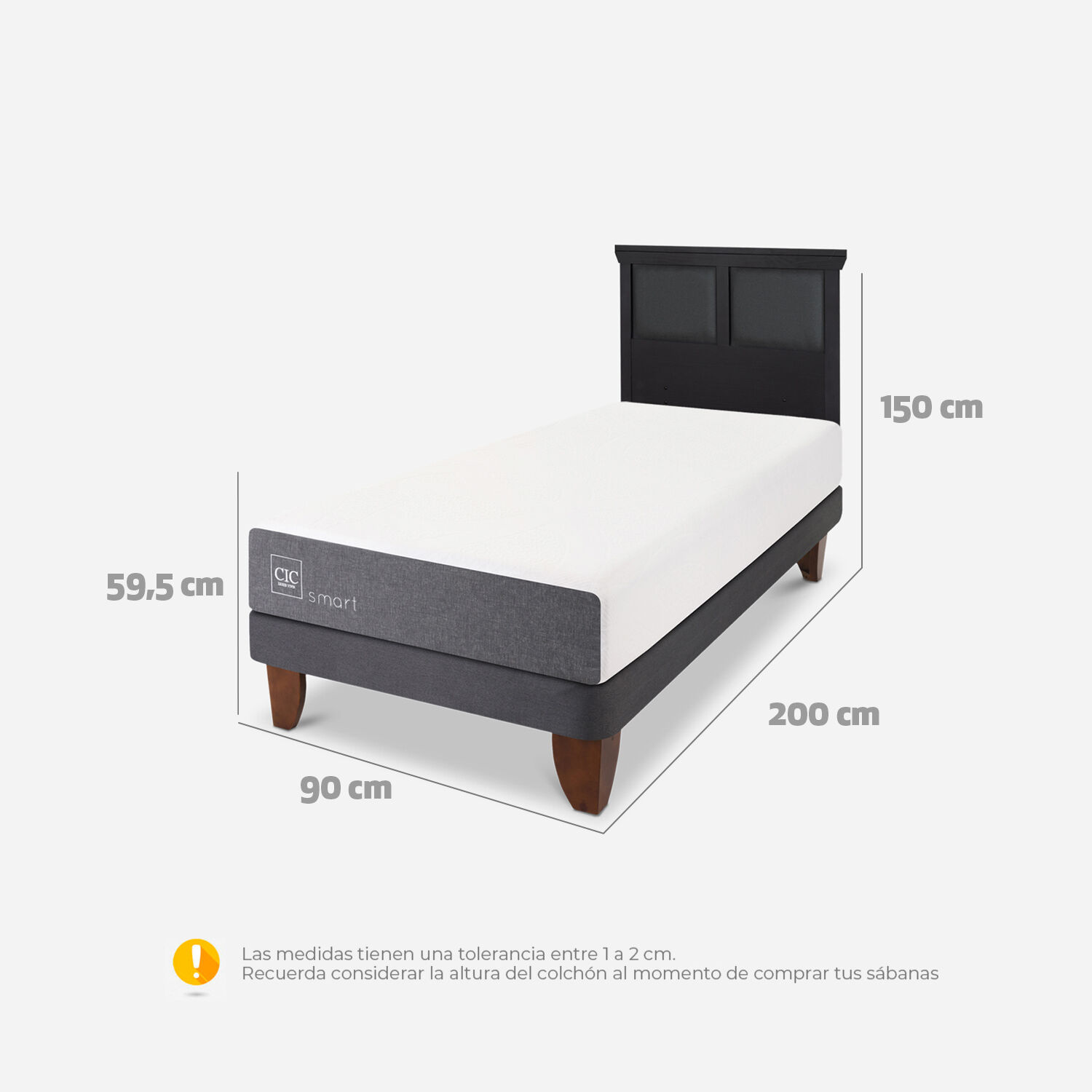 Cama Europea 1 Plaza Smart + Respaldo Torino Negro