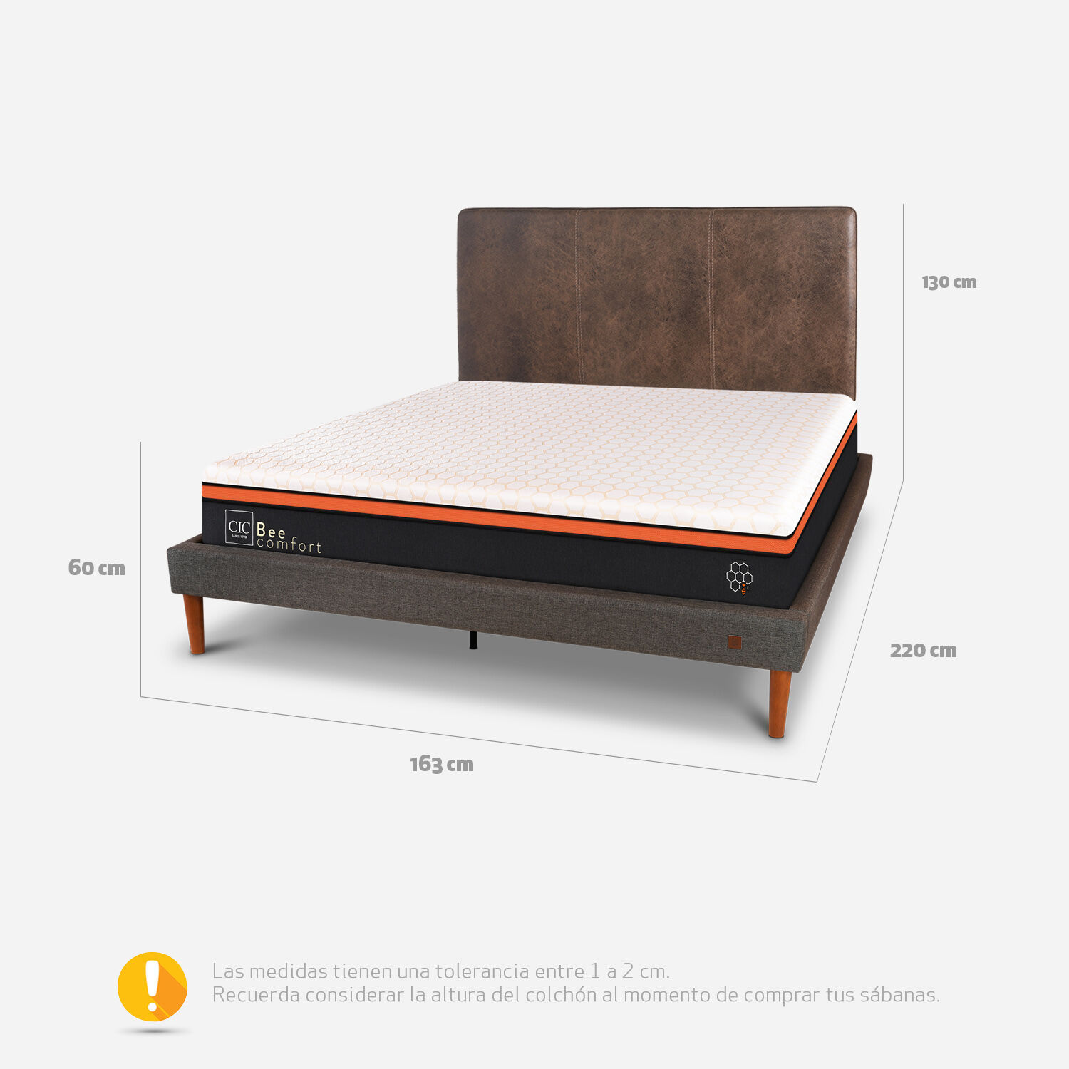Cama Europea Curve 2 Plazas Bee Comfort + Respaldo Baker