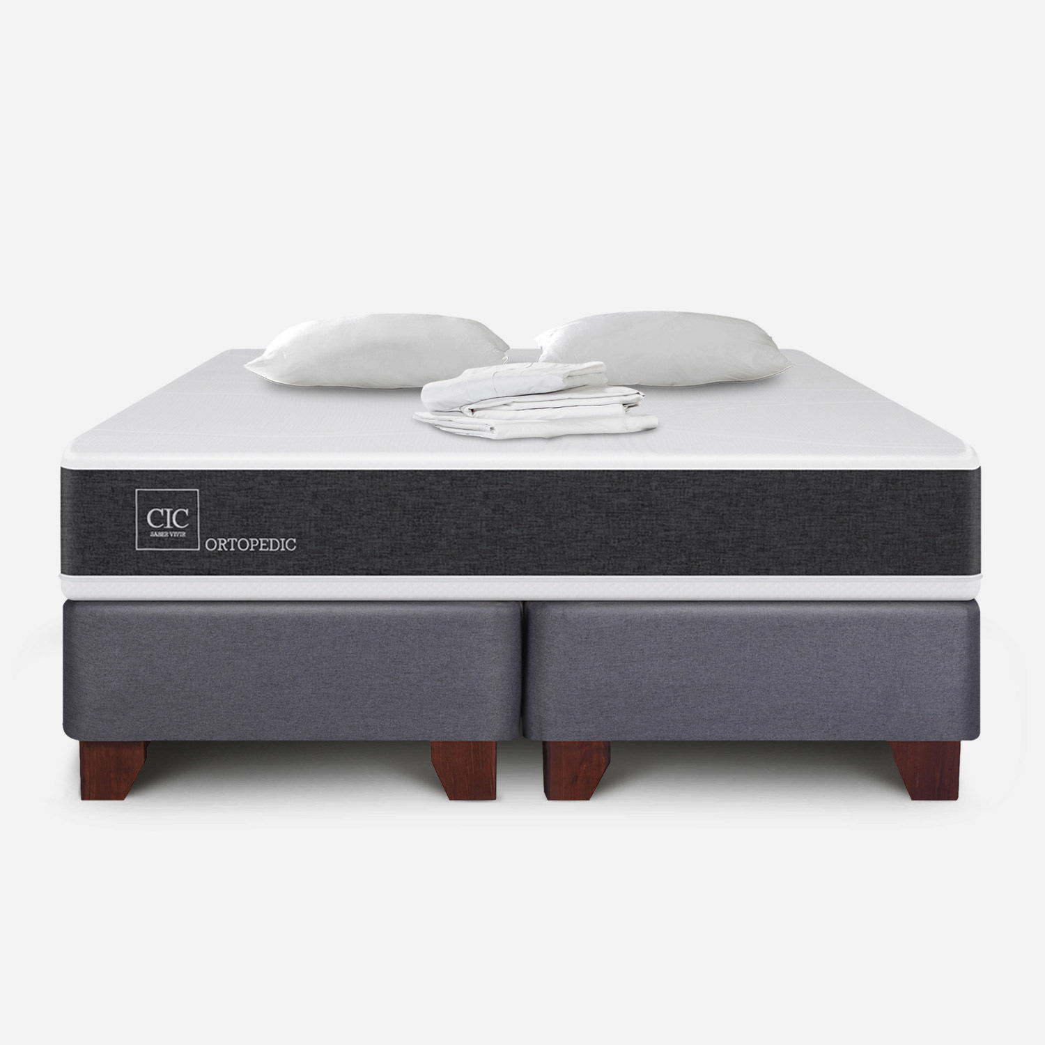 Box Spring 2 Plazas Ortopedic Base Dividida + S&aacute;banas + Almohadas