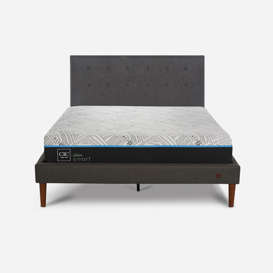 Cama Europea Curve 2 Plazas Smart Green + Respaldo Éufrates