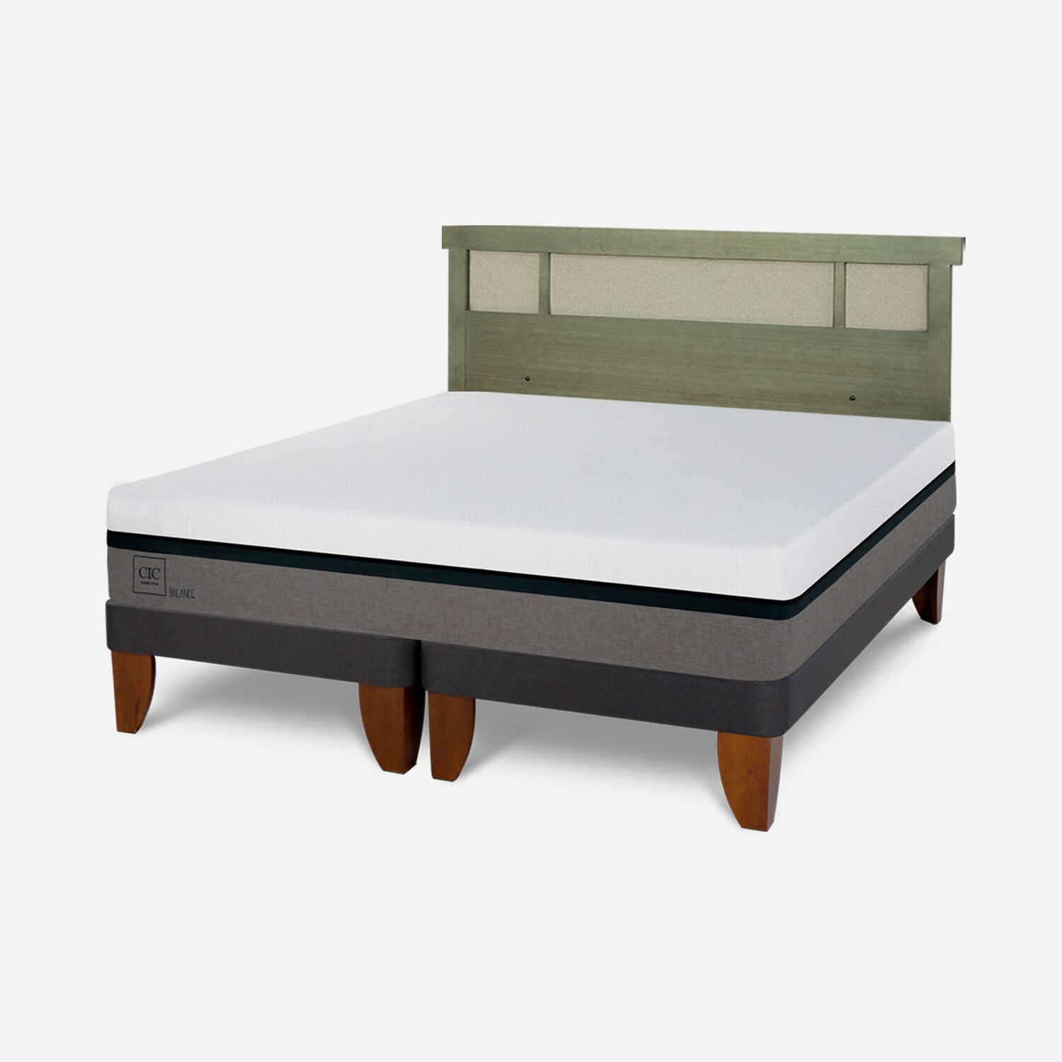 Cama Europea 2 Plazas Balance Base Dividida + Respaldo Dublín Olivo