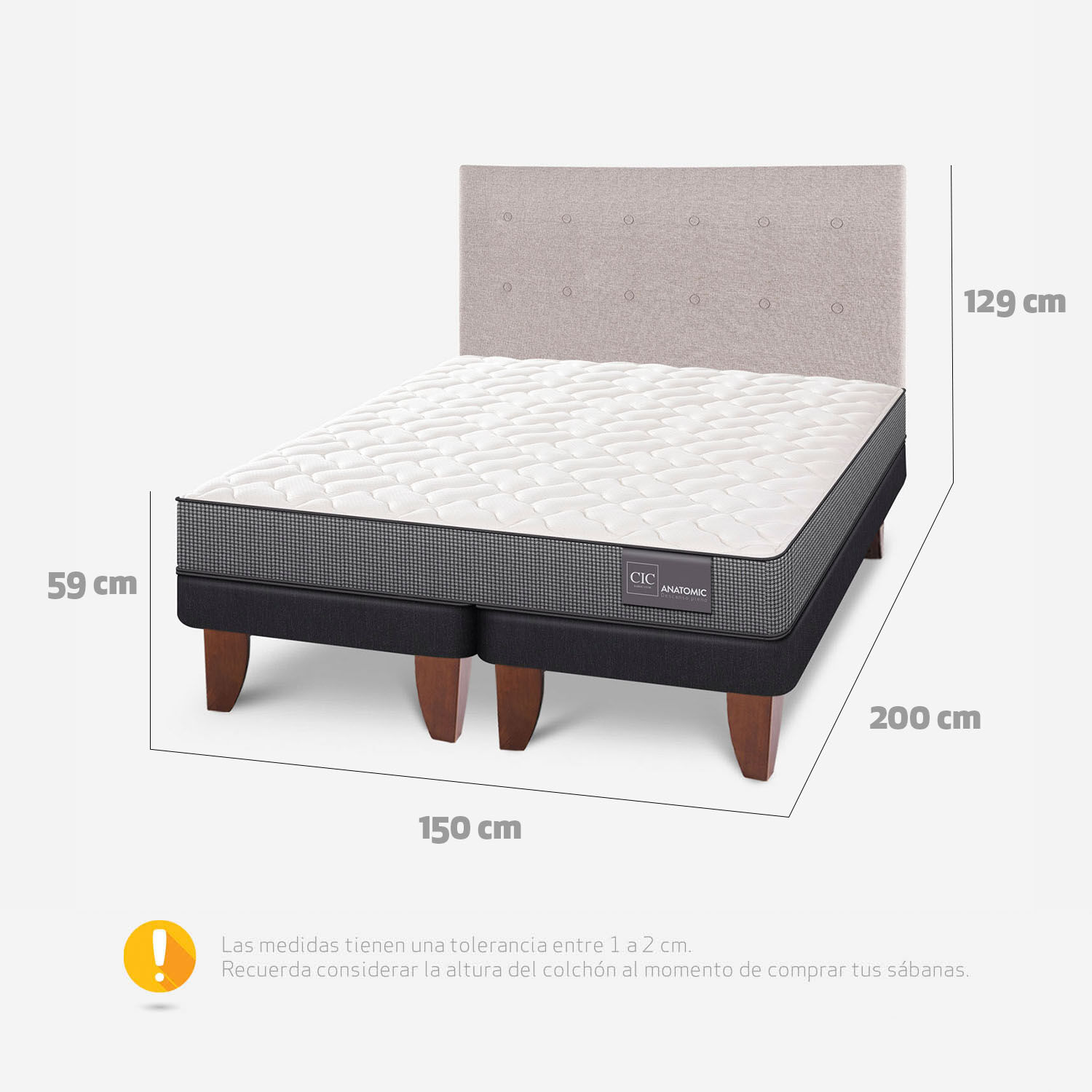Cama Europea 2 Plazas Anatomic + Respaldo Tigris