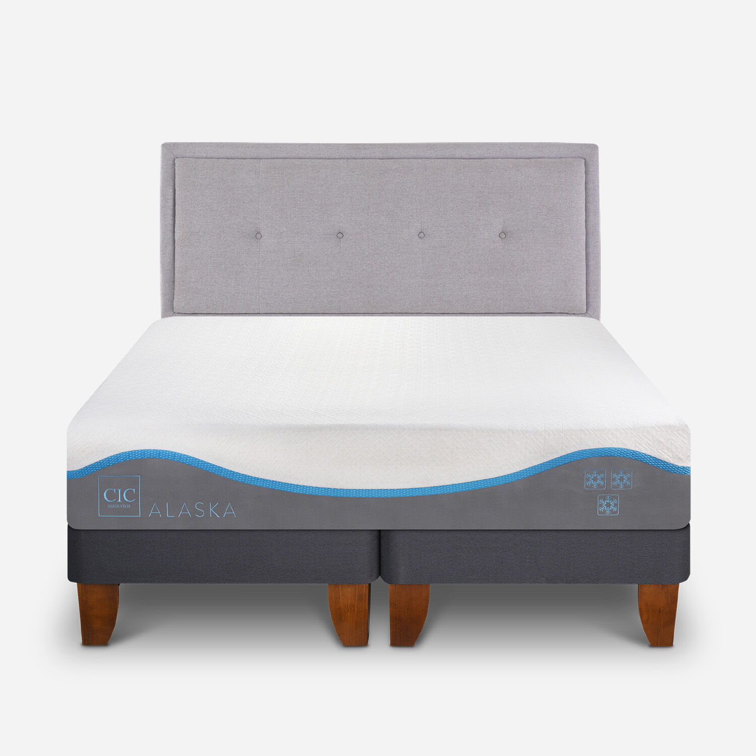 Cama Europea 2 Plazas Alaska Base Dividida + Respaldo Ganges