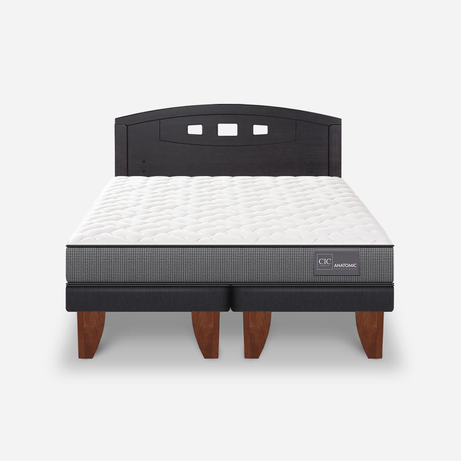 Cama Europea 2 Plazas Anatomic Base Dividida + Respaldo Gales Negro