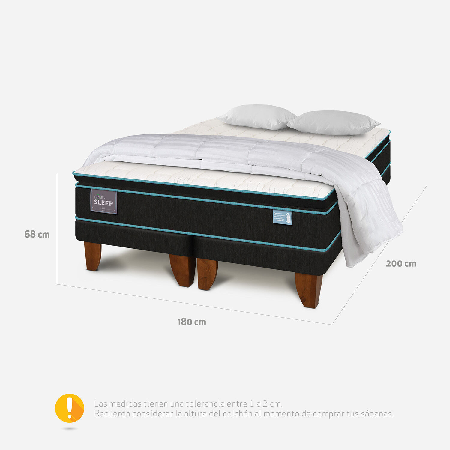 Cama Europea King Green Sleep + Almohadas Viscoel&aacute;sticas + Plum&oacute;n