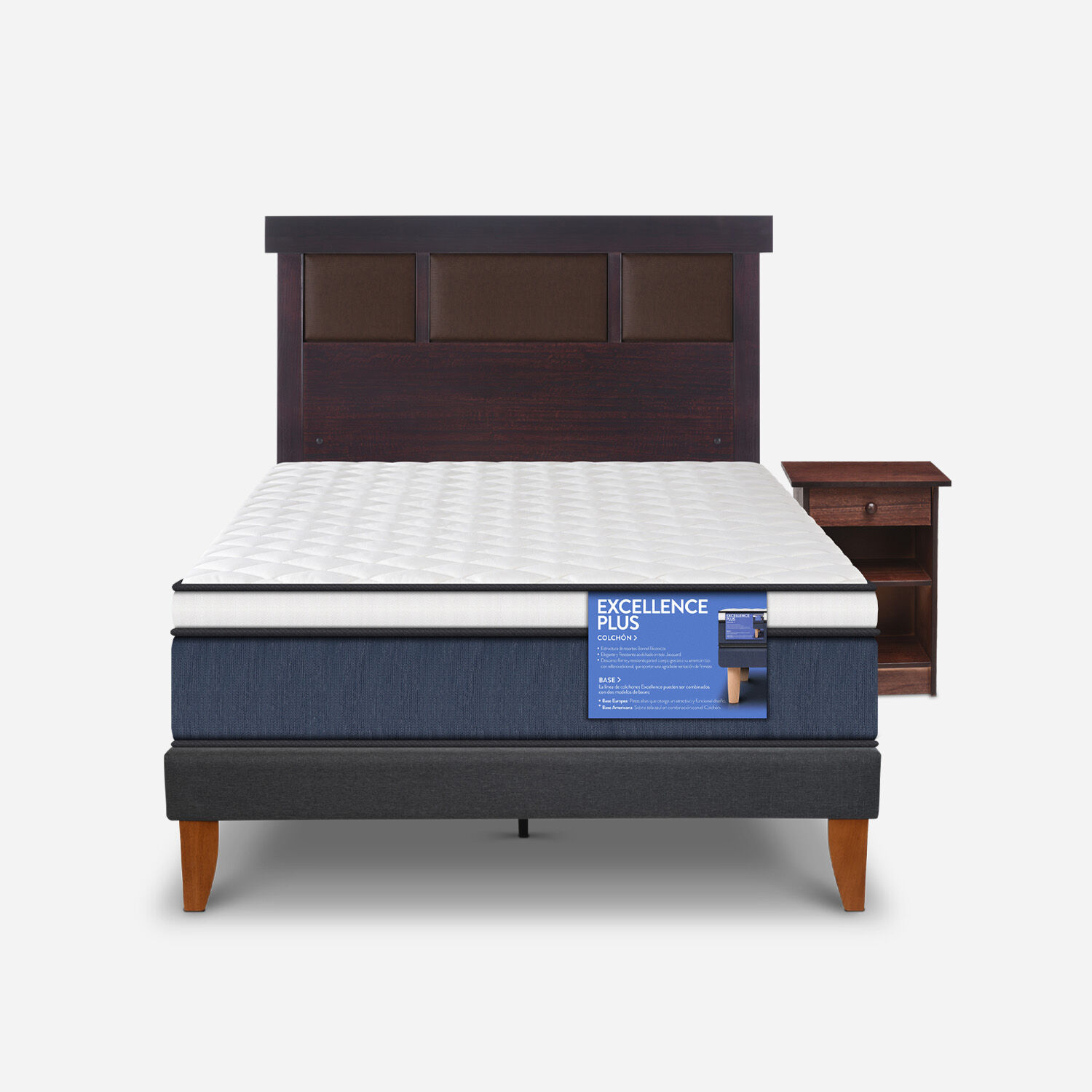 Cama Europea Curve 1,5 Plazas Excellence Plus + Set Dubl&iacute;n Chocolate