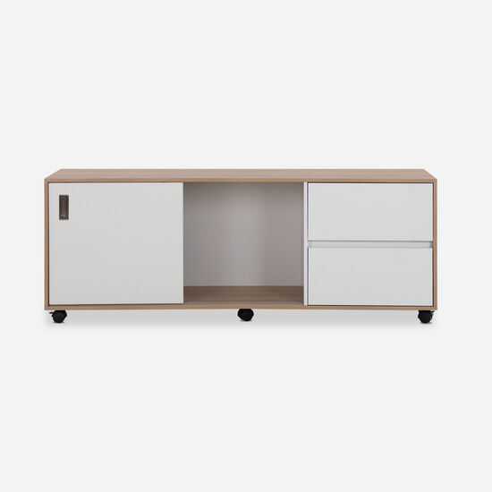 Rack Nash Con Ruedas 2 Puertas 2 Cajones Olmo Blanco