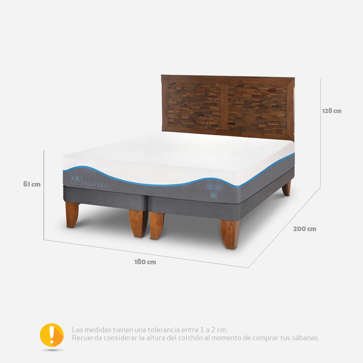 Cama Europea King Alaska + Respaldo Antique